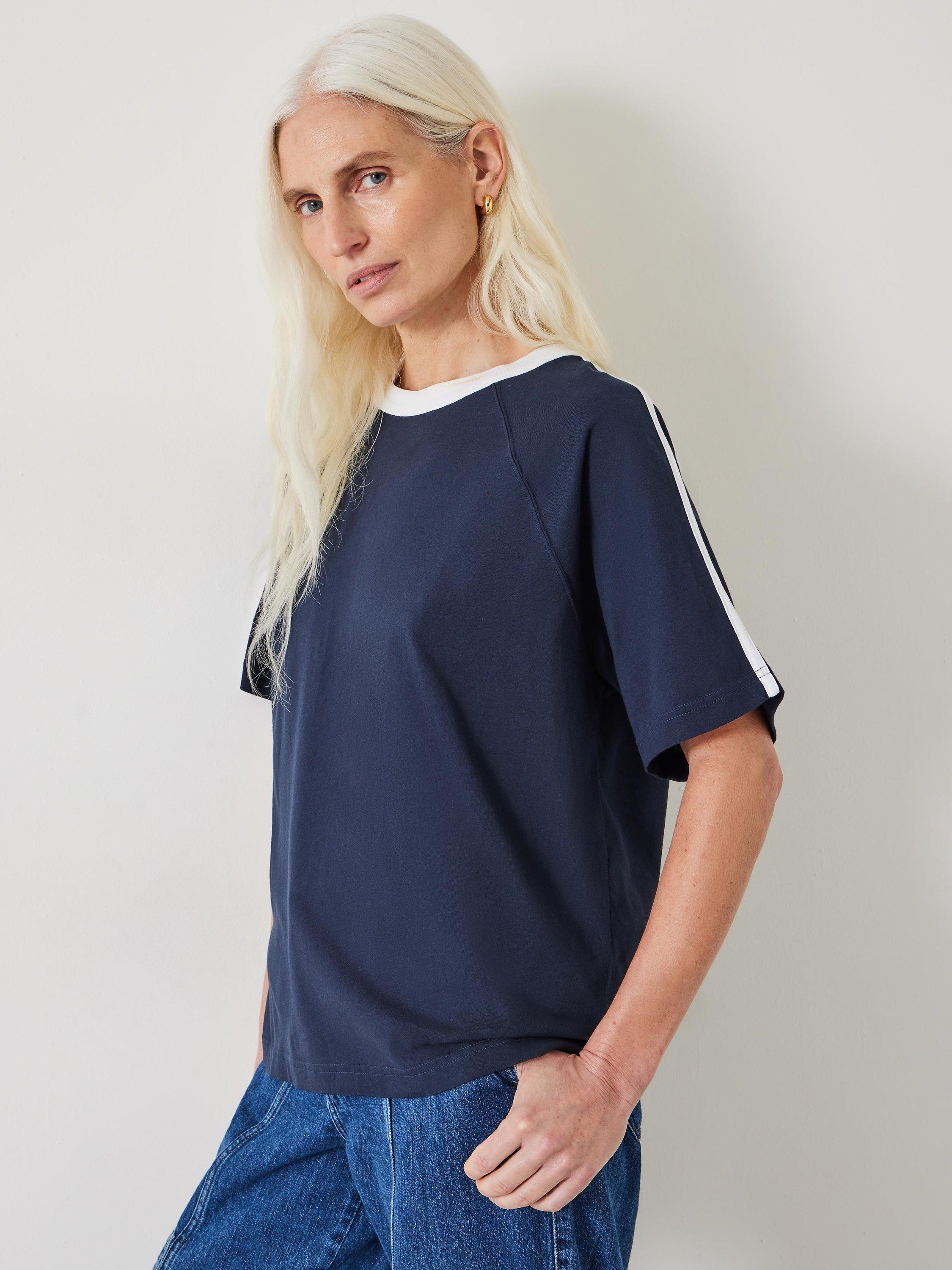 HUSH Bodie Contrast Ringer T-Shirt, Dark Navy
