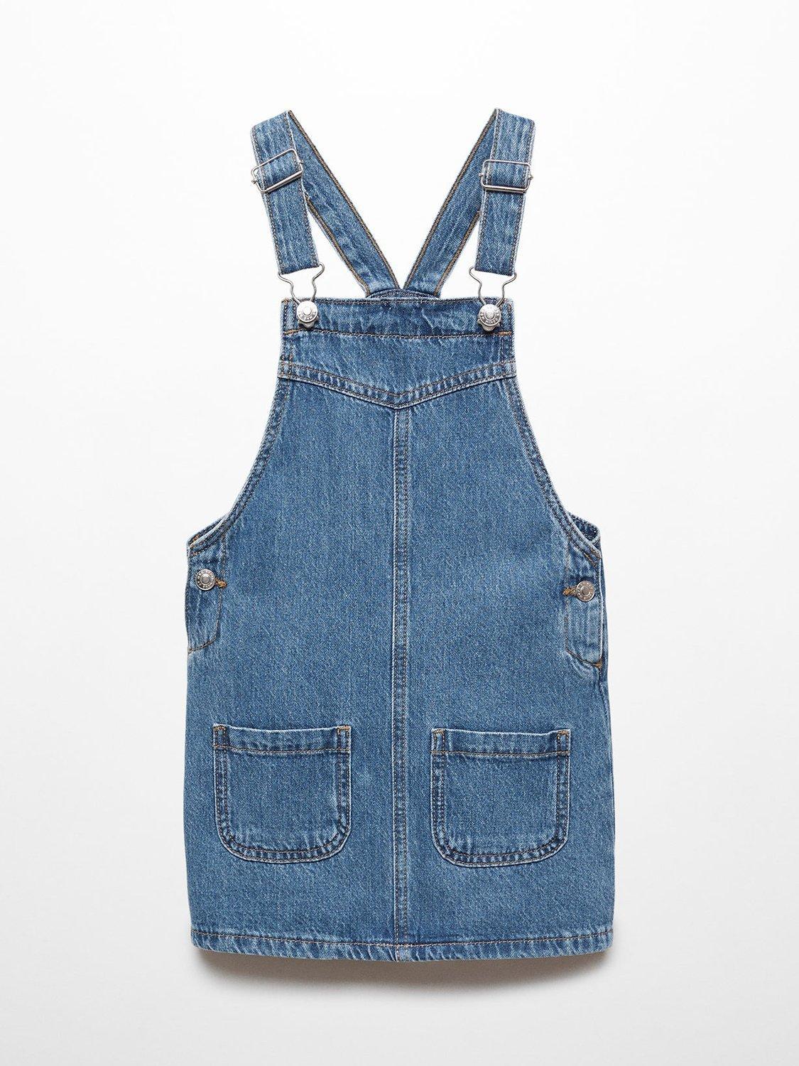 Mango Kids' Paula Denim Pinafore Dress, Open Blue