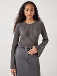 HUSH Zelda Fluted Sleeve Wool Blend Jumper, Slate