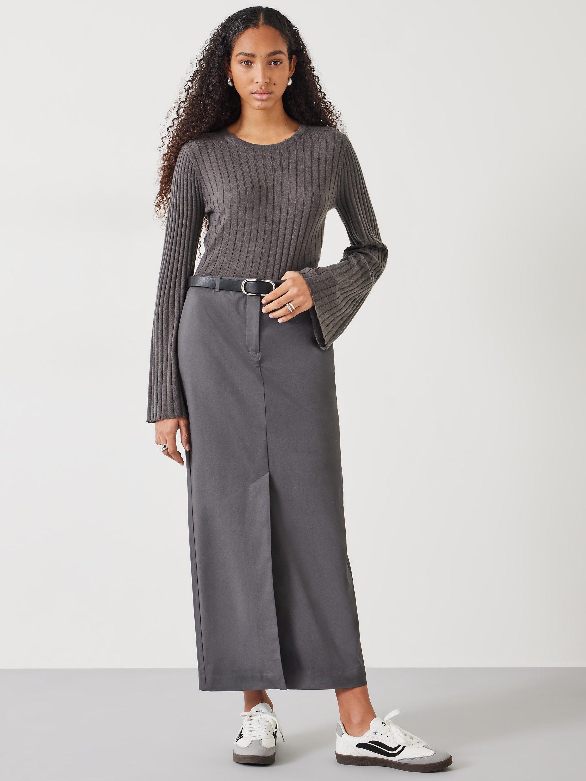 Product image 2 of 5, which shows HUSH Zelda Fluted Sleeve Wool Blend Jumper, Slate, M