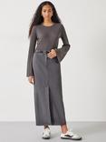 HUSH Zelda Fluted Sleeve Wool Blend Jumper, Slate