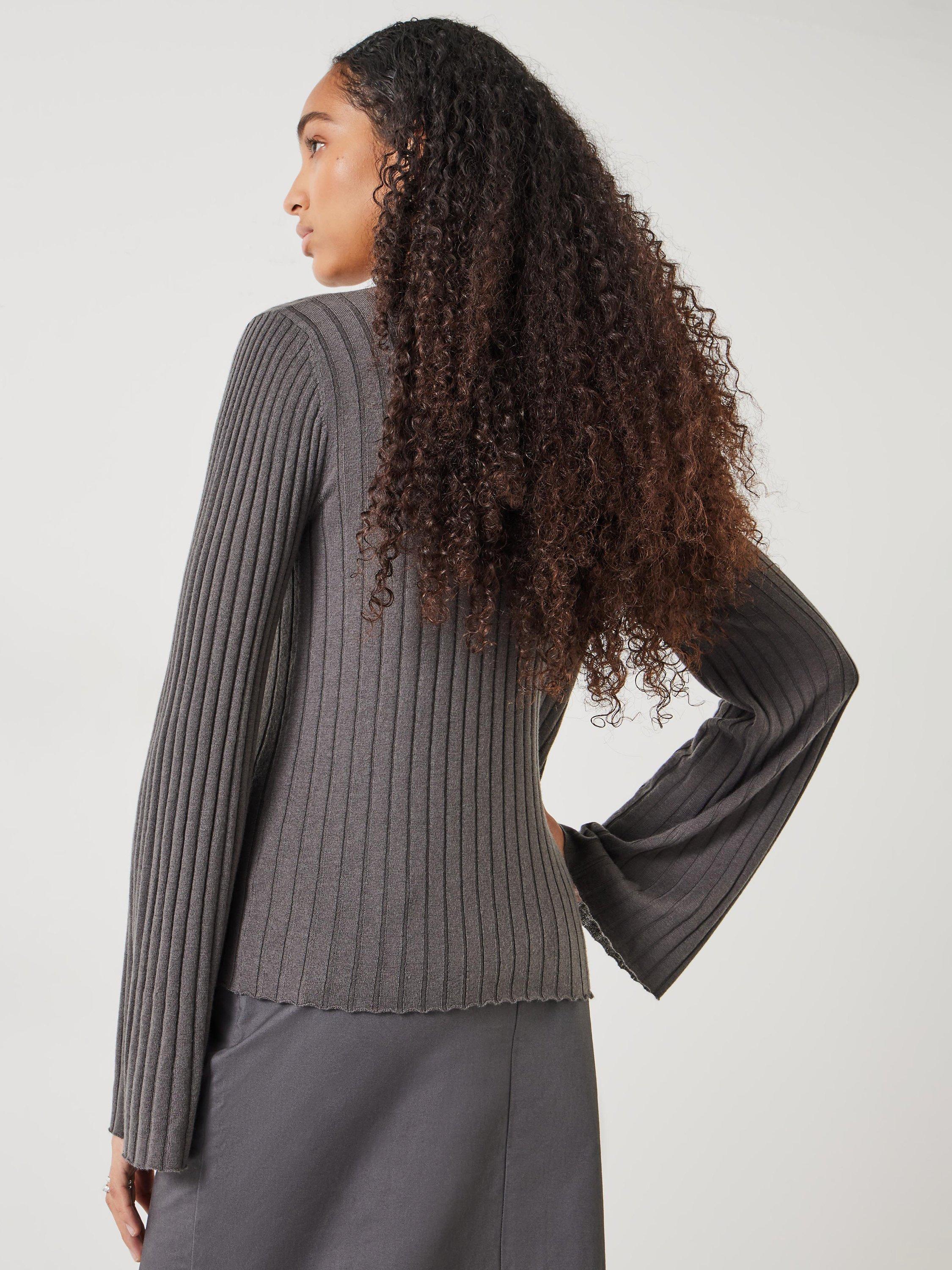 Product image 3 of 5, which shows HUSH Zelda Fluted Sleeve Wool Blend Jumper, Slate, M