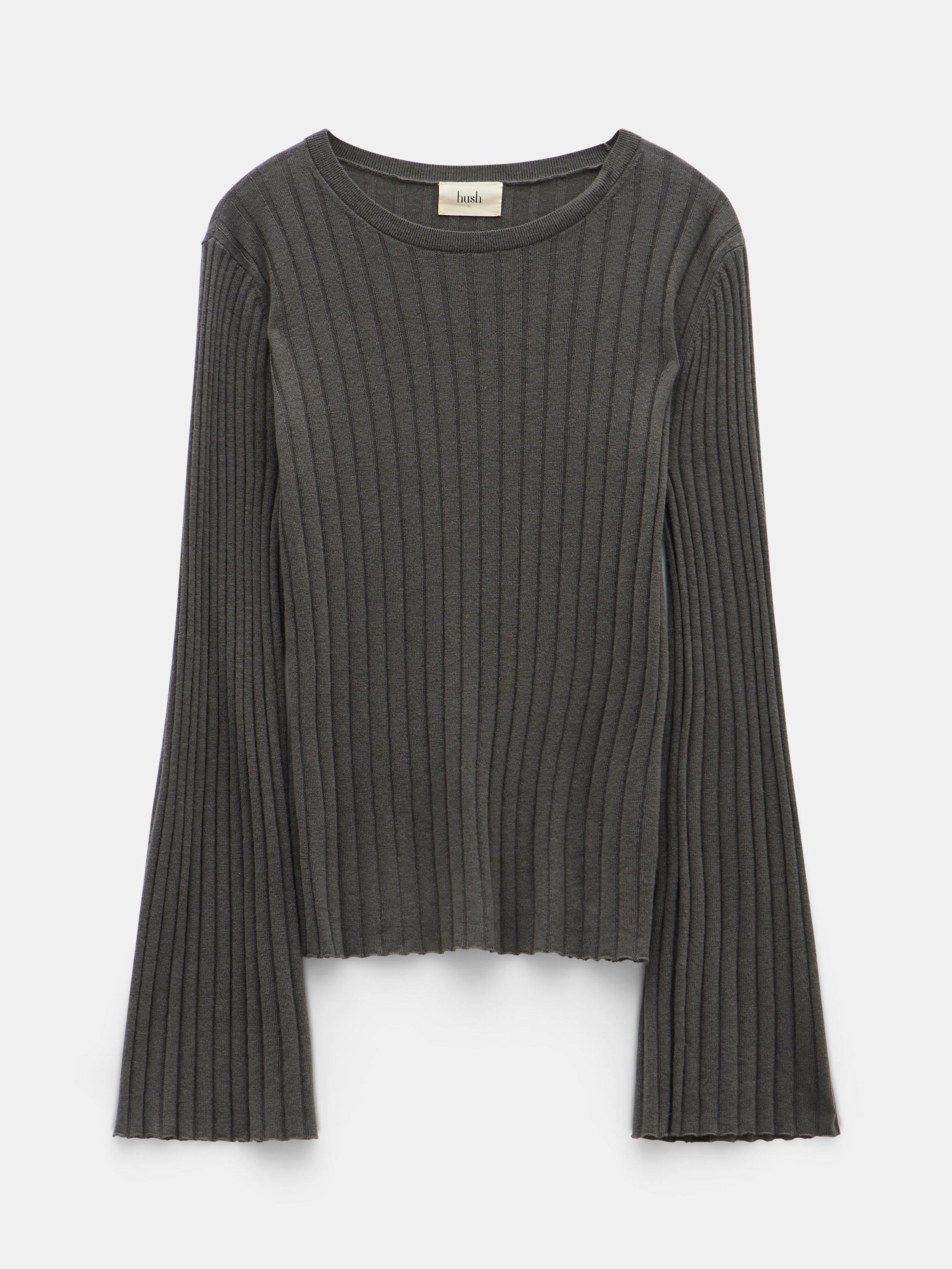 Product image 4 of 5, which shows HUSH Zelda Fluted Sleeve Wool Blend Jumper, Slate, M