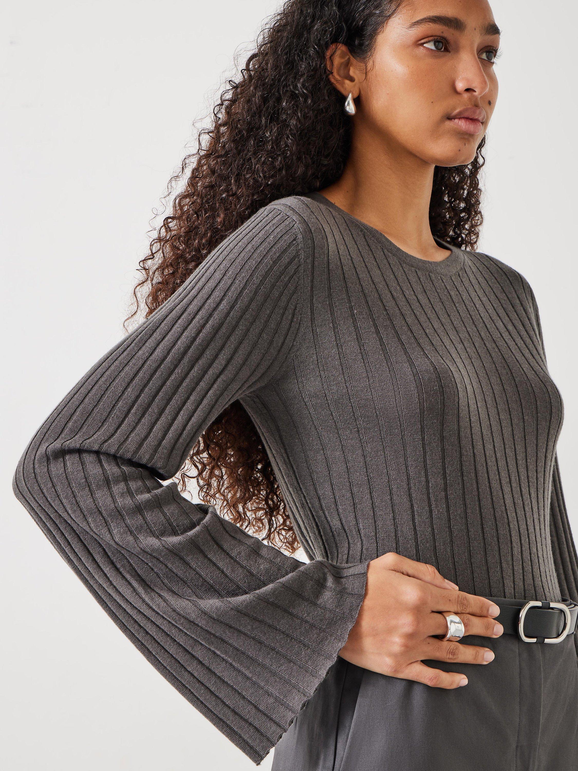 Product image 5 of 5, which shows HUSH Zelda Fluted Sleeve Wool Blend Jumper, Slate, M