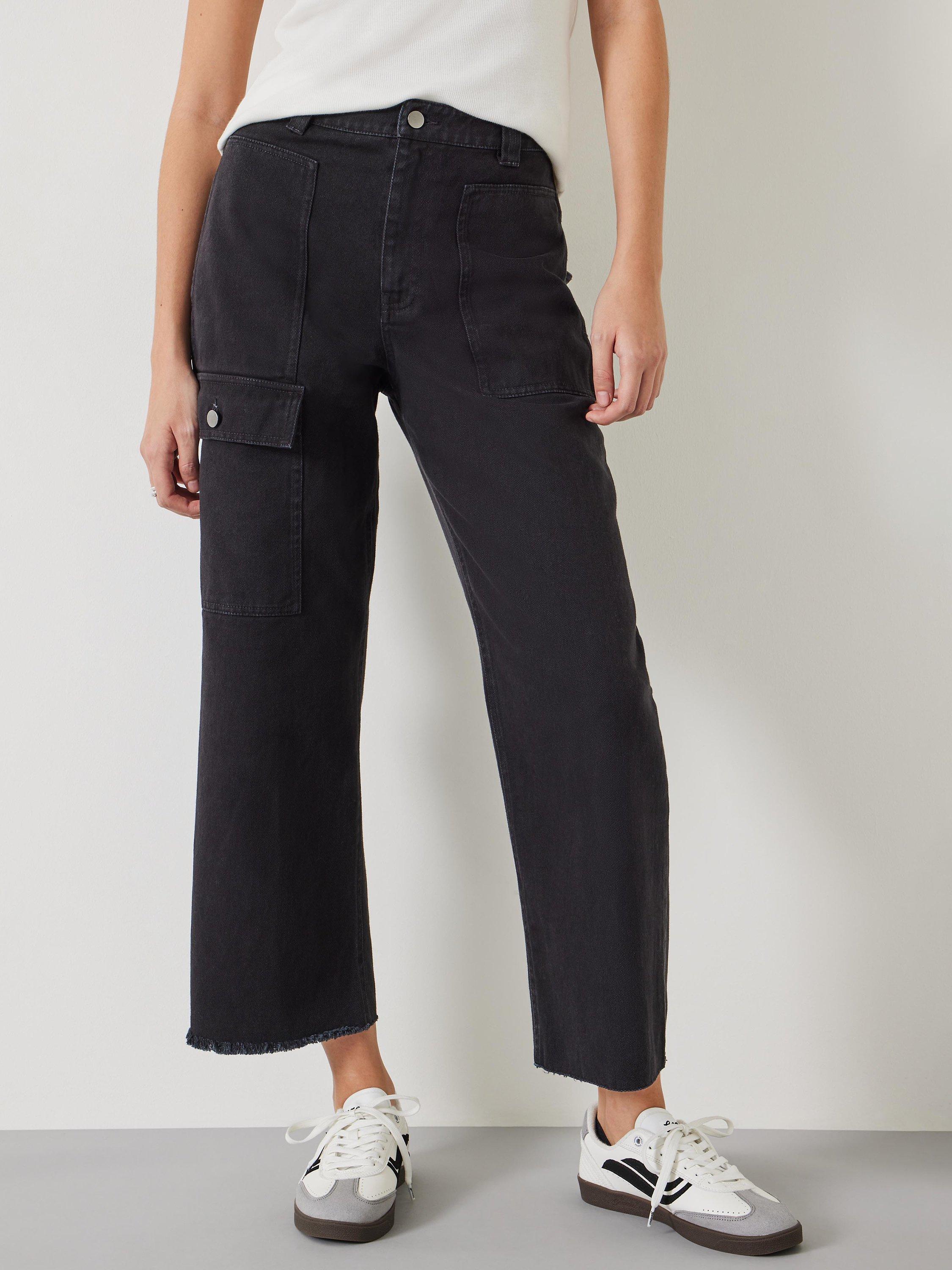 HUSH Issy Cropped Cotton Trousers Washed Black