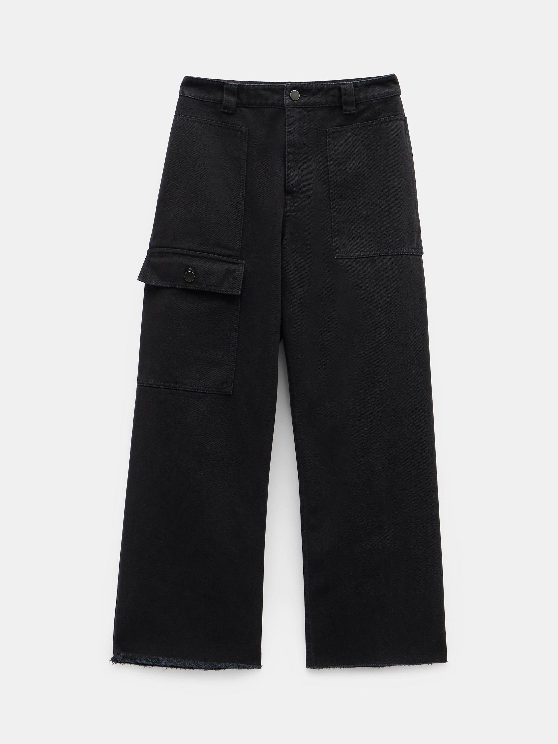 HUSH Issy Cropped Cotton Trousers, Washed Black, 14