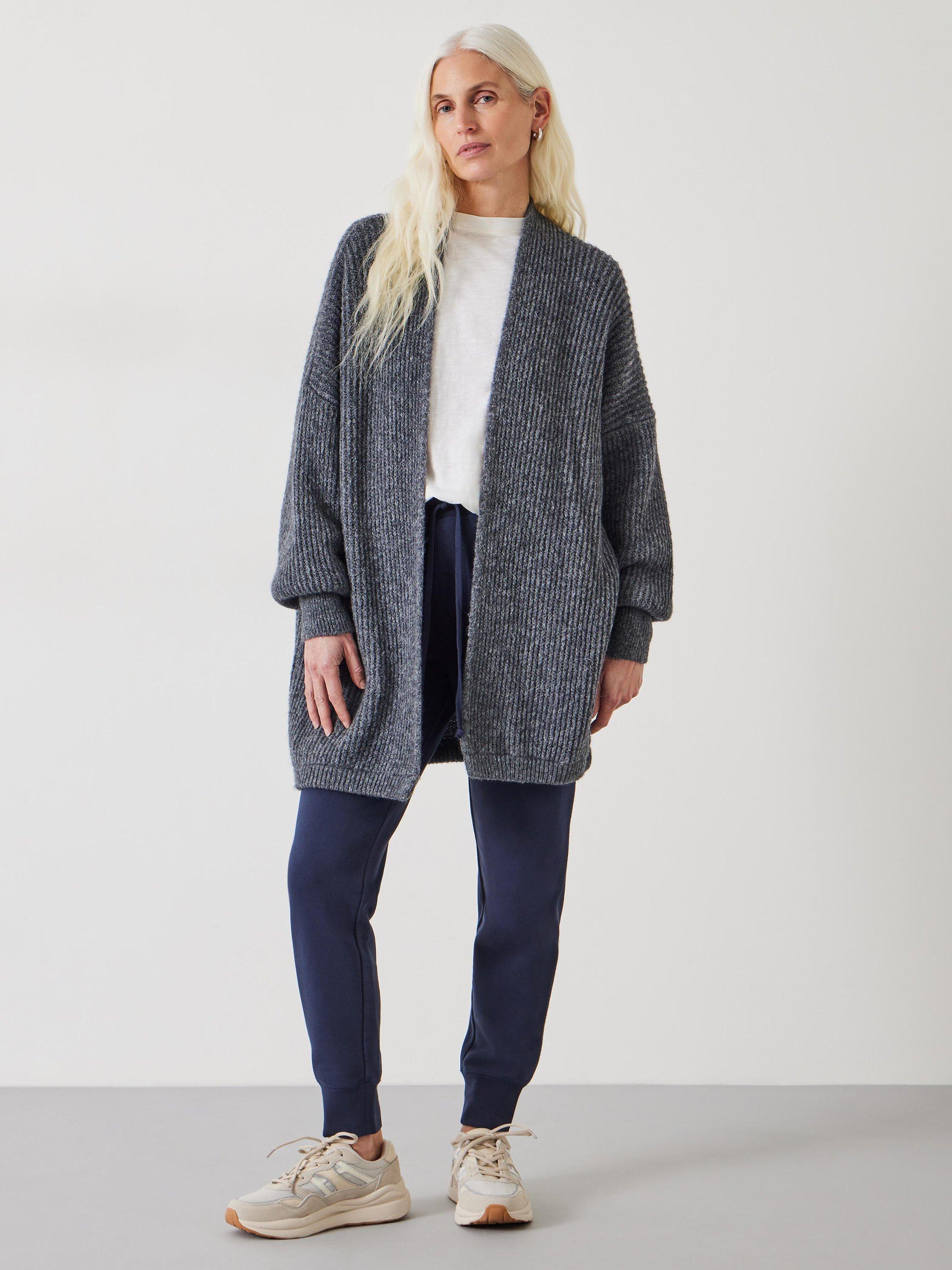 Product image 2 of 5, which shows HUSH Loretta Longline Wool Blend Fluffy Cardigan, Charcoal Marl, XXS-XS
