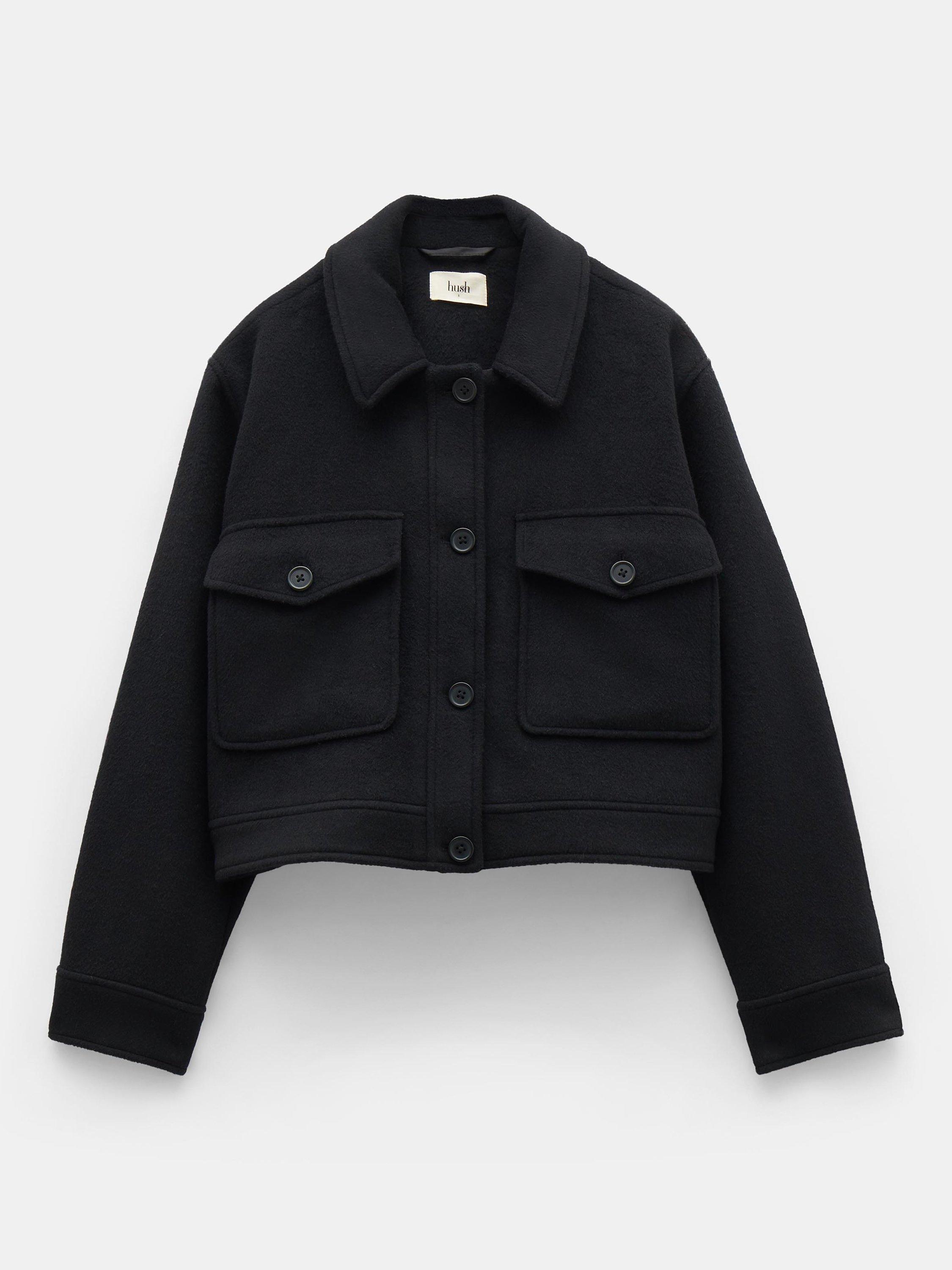 HUSH Taylah Wool Blend Cropped Jacket Black