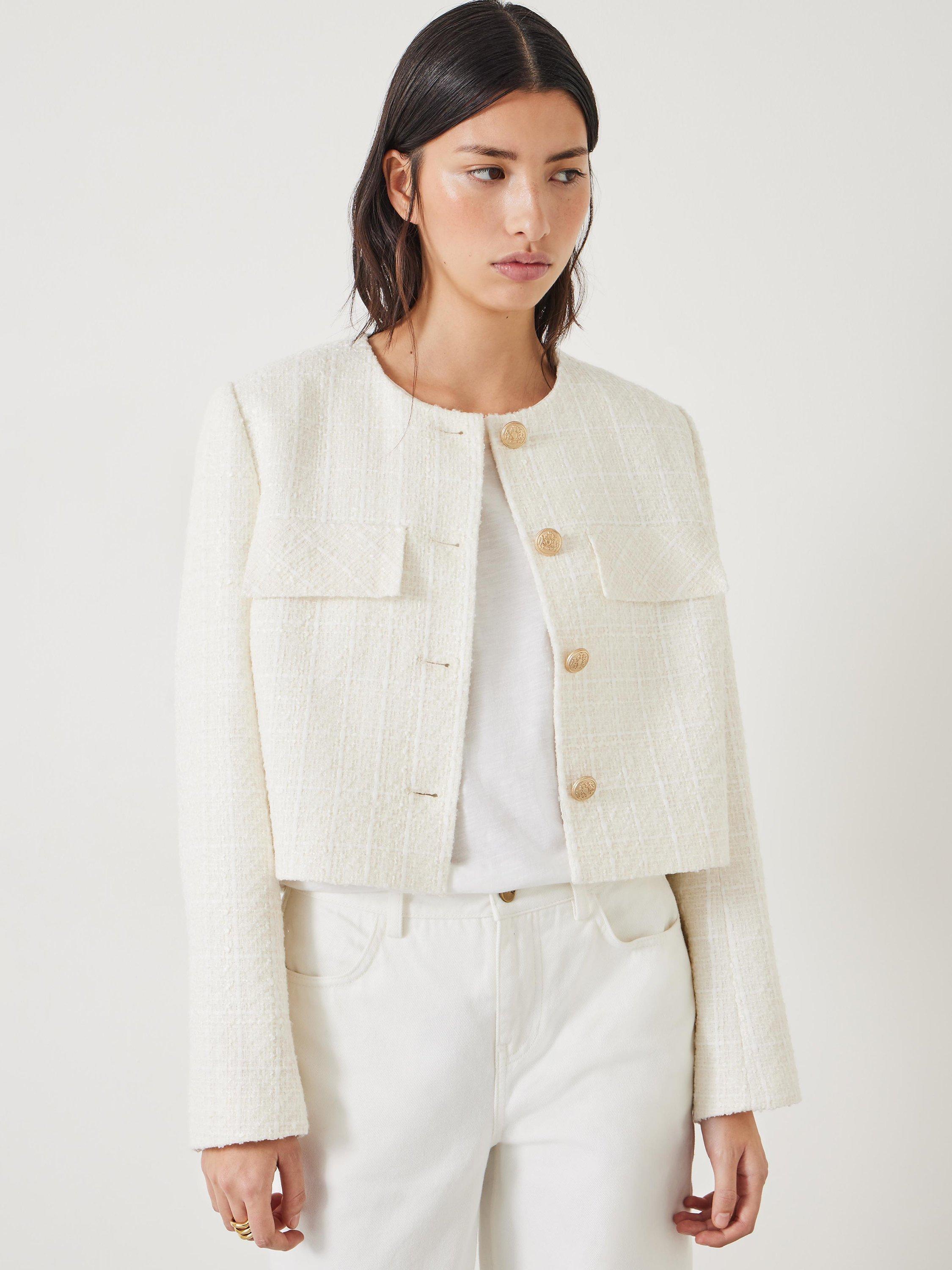 HUSH Esti Cropped Boucle Jacket White