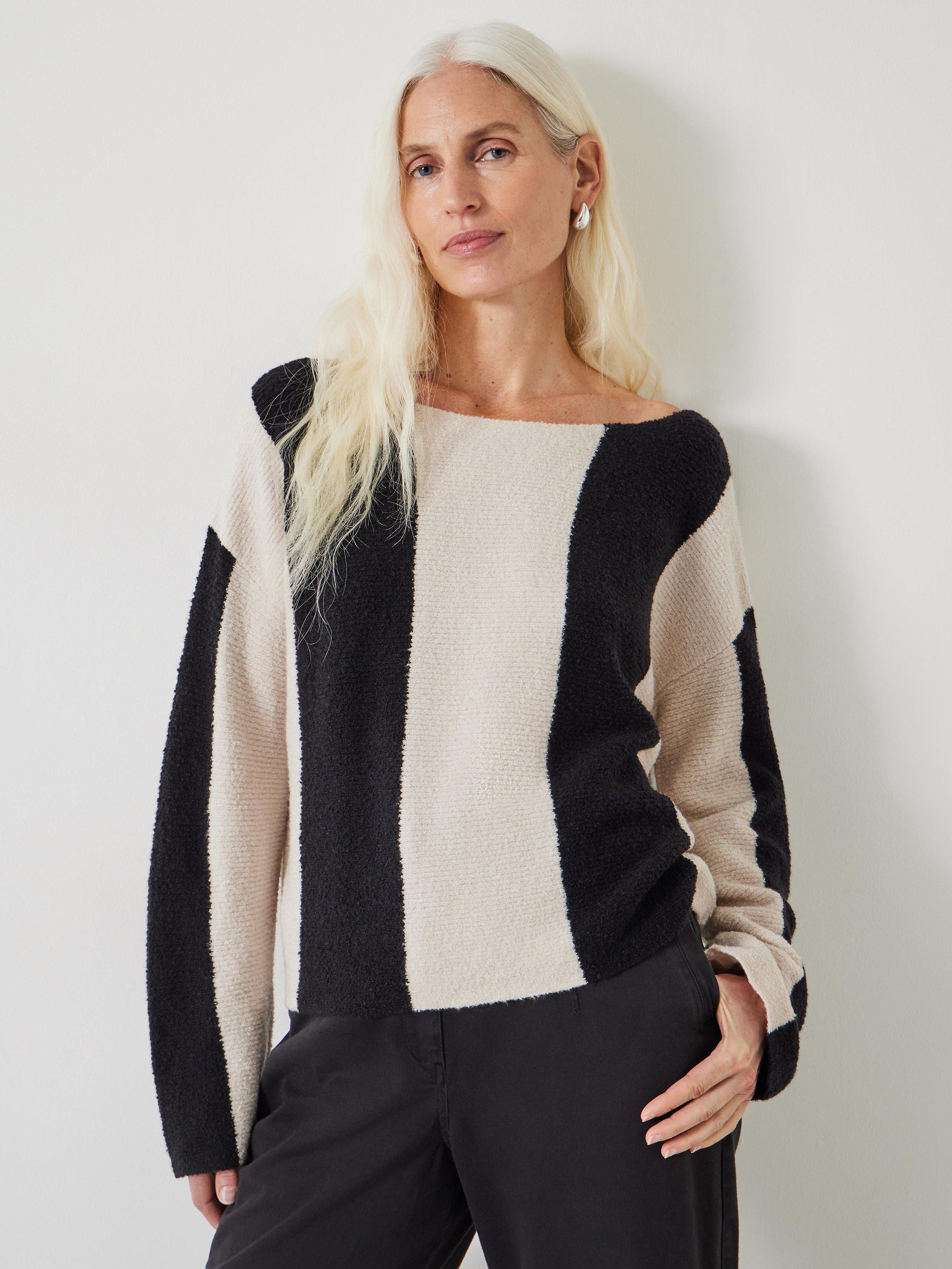 HUSH Everlee Open Neck Wide Stripe Jumper, Ecru/Black
