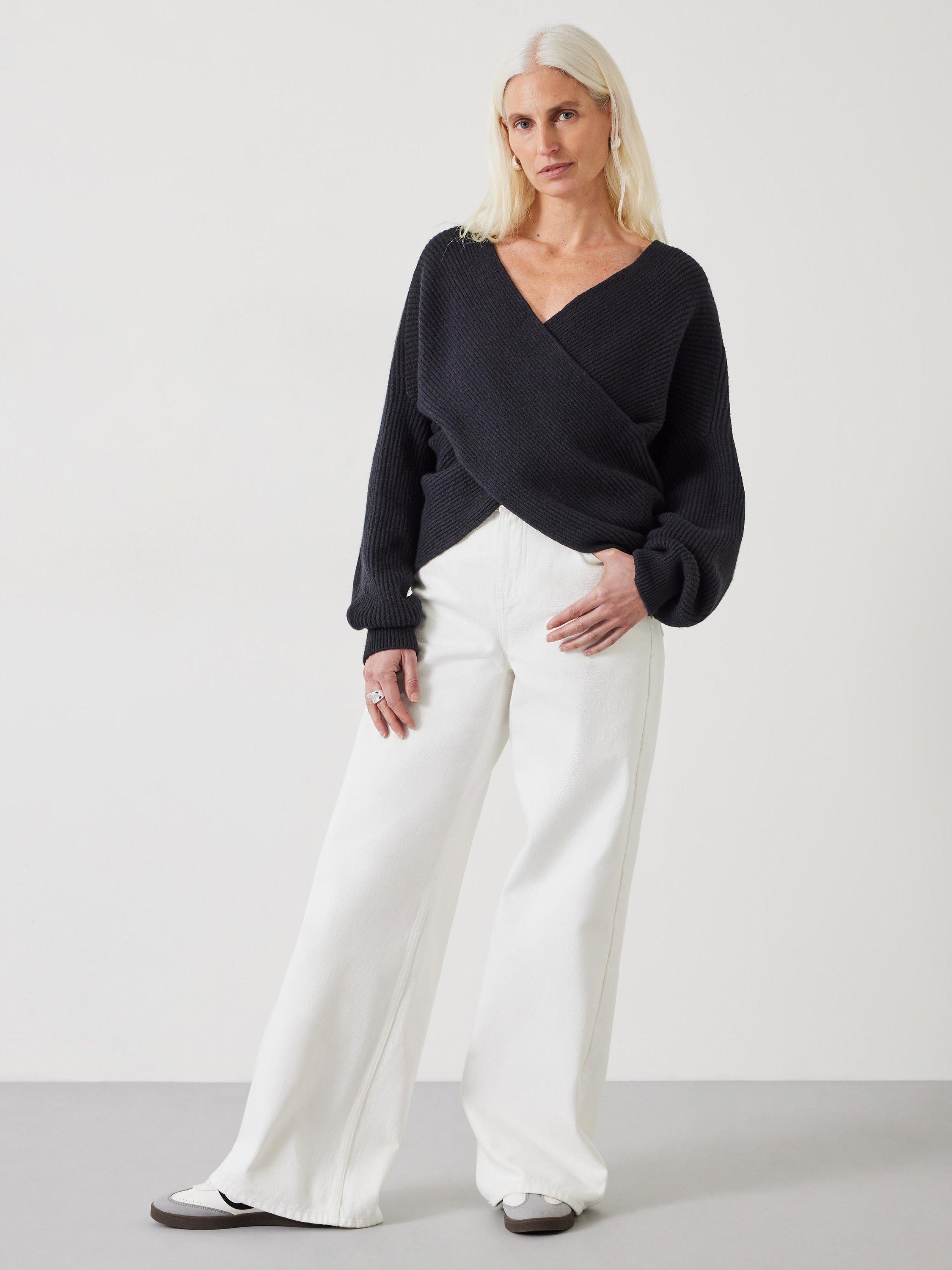Product image 2 of 5, which shows HUSH Bronte Cross Front Wool Blend Jumper, Black, XXS