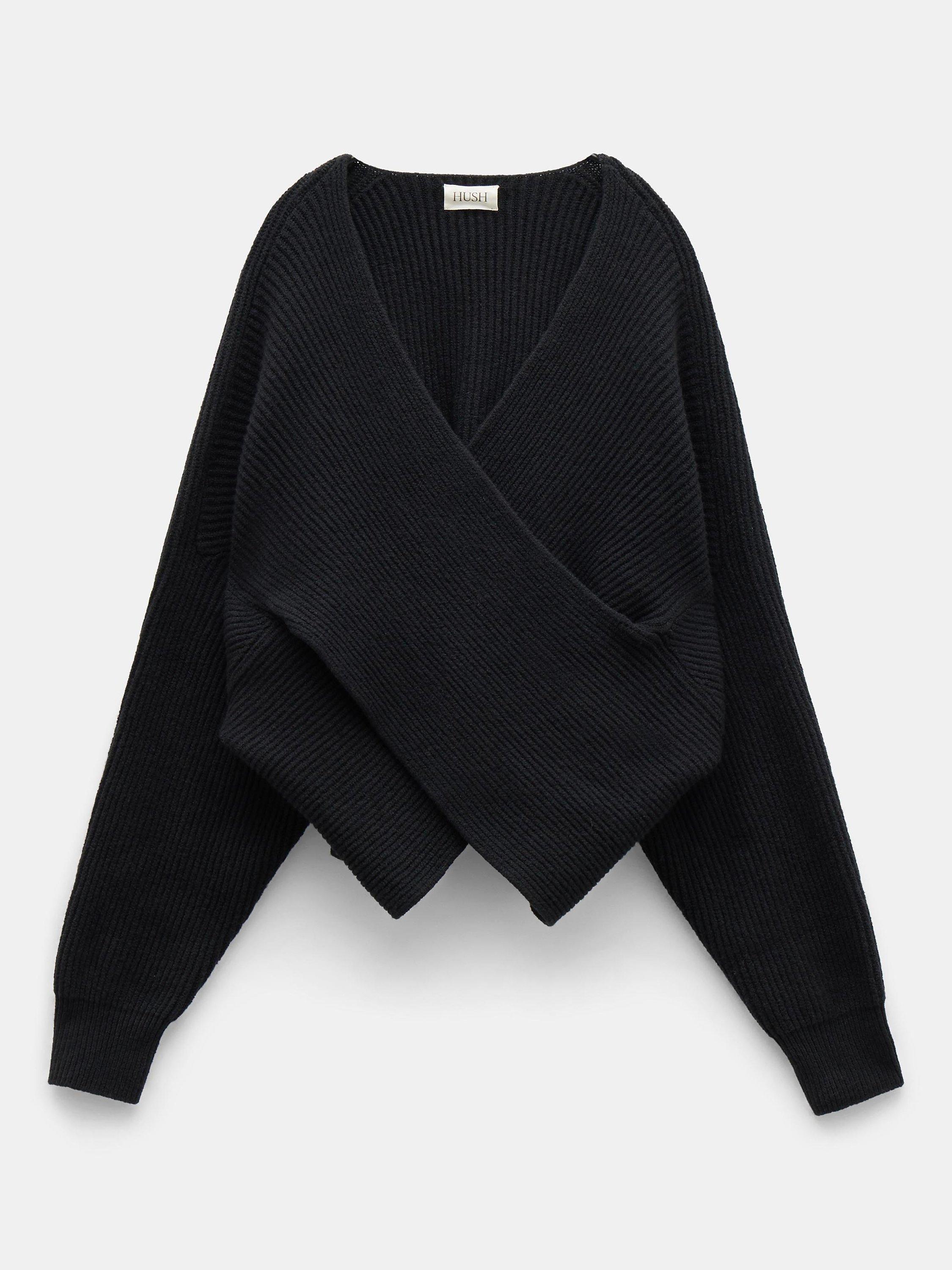 HUSH Bronte Cross Front Wool Blend Jumper Black