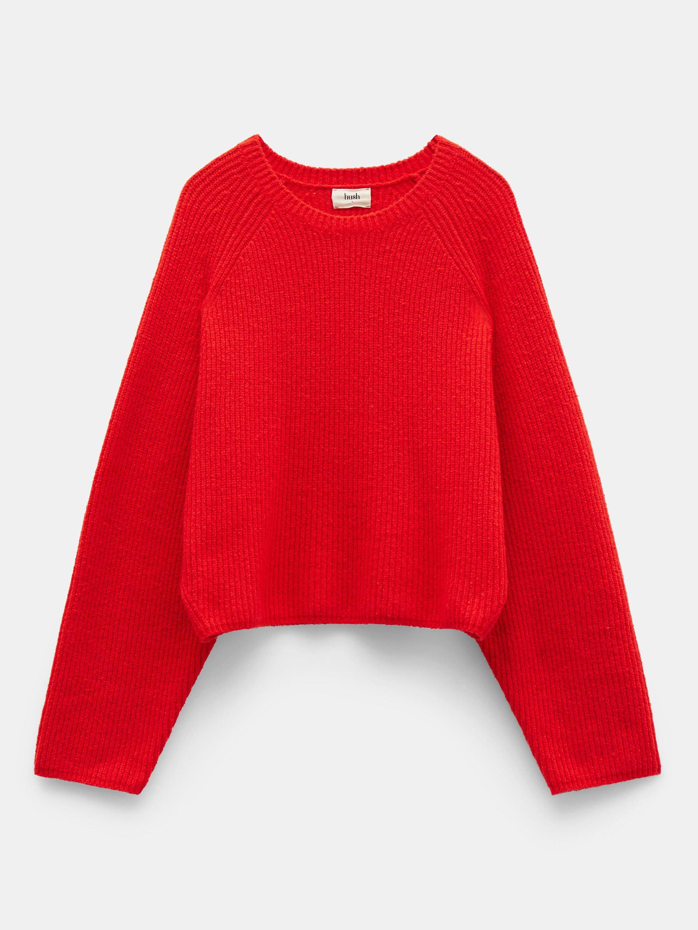 Product image 4 of 5, which shows HUSH Tamar Deep Raglan Wool Blend Jumper, Bright Red, XXS