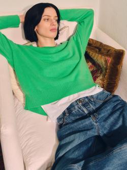 HUSH Charlie Saddle Shoulder Cashmere Jumper, Bright Green, Bright Green