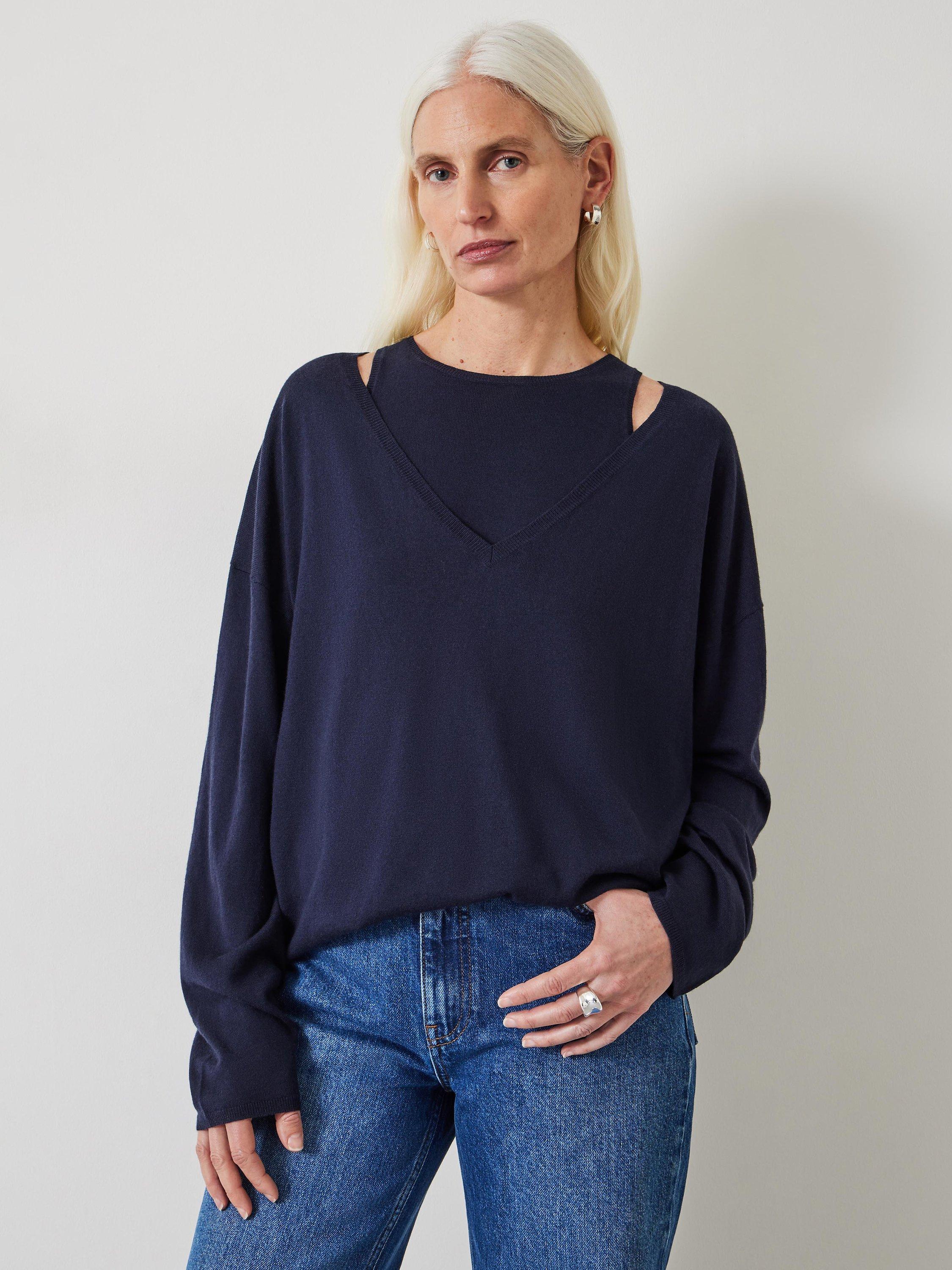 HUSH Kitty Slouchy Wool Blend Jumper, Navy, XS