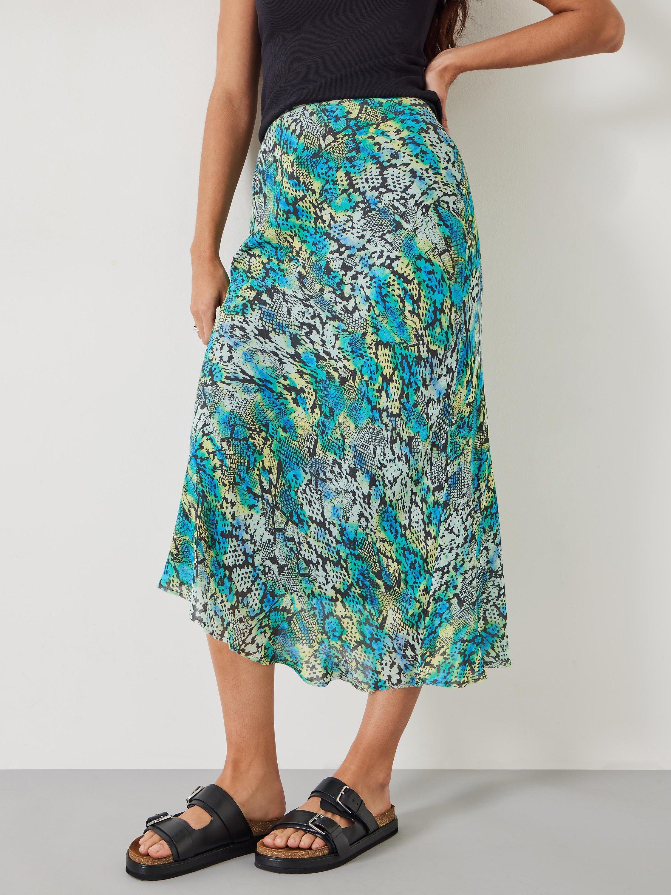 HUSH Hallie Tie Dye Snake Print Midi Skirt, Multi, 6