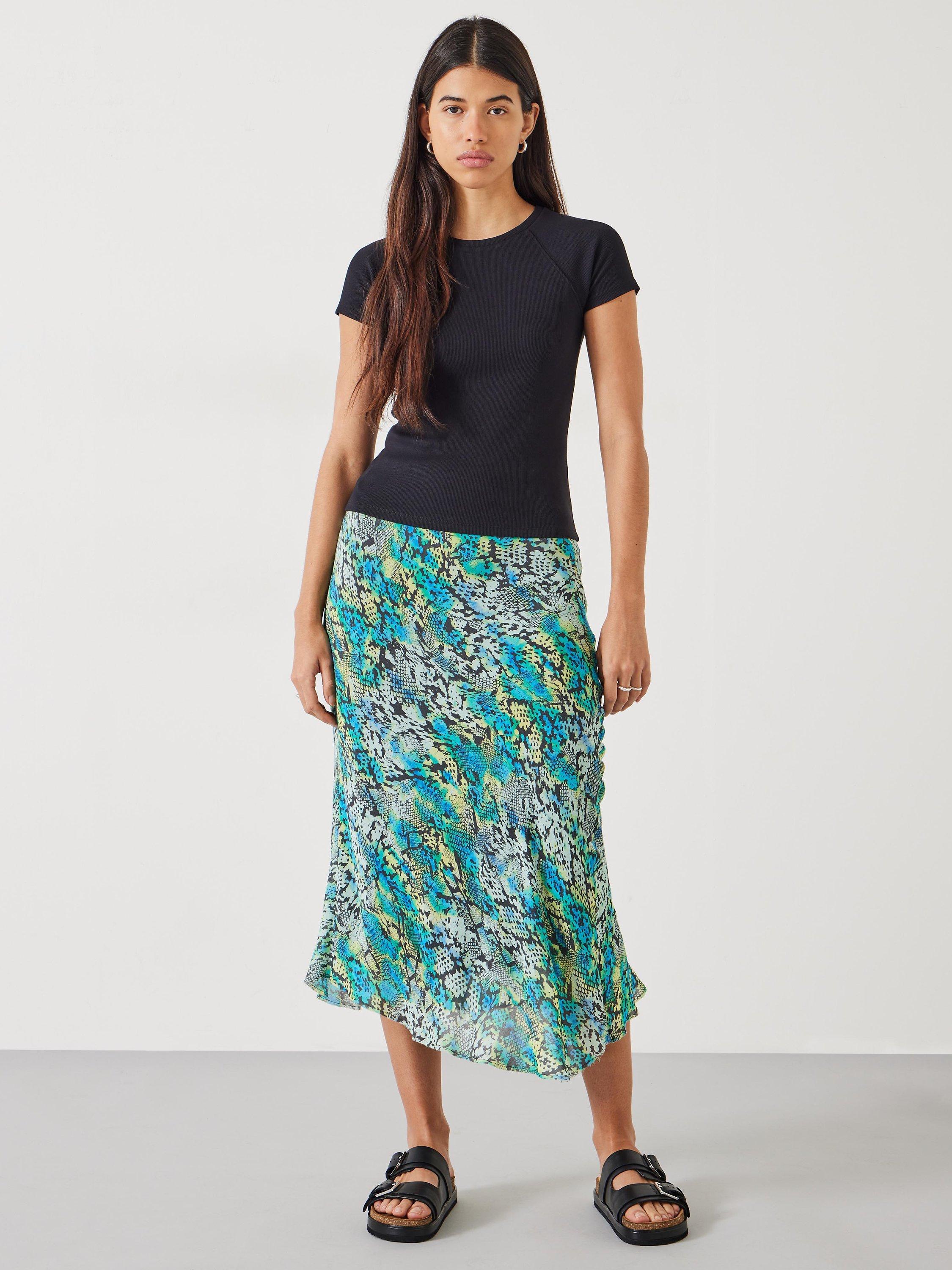 HUSH Hallie Tie Dye Snake Print Midi Skirt, Multi, 6