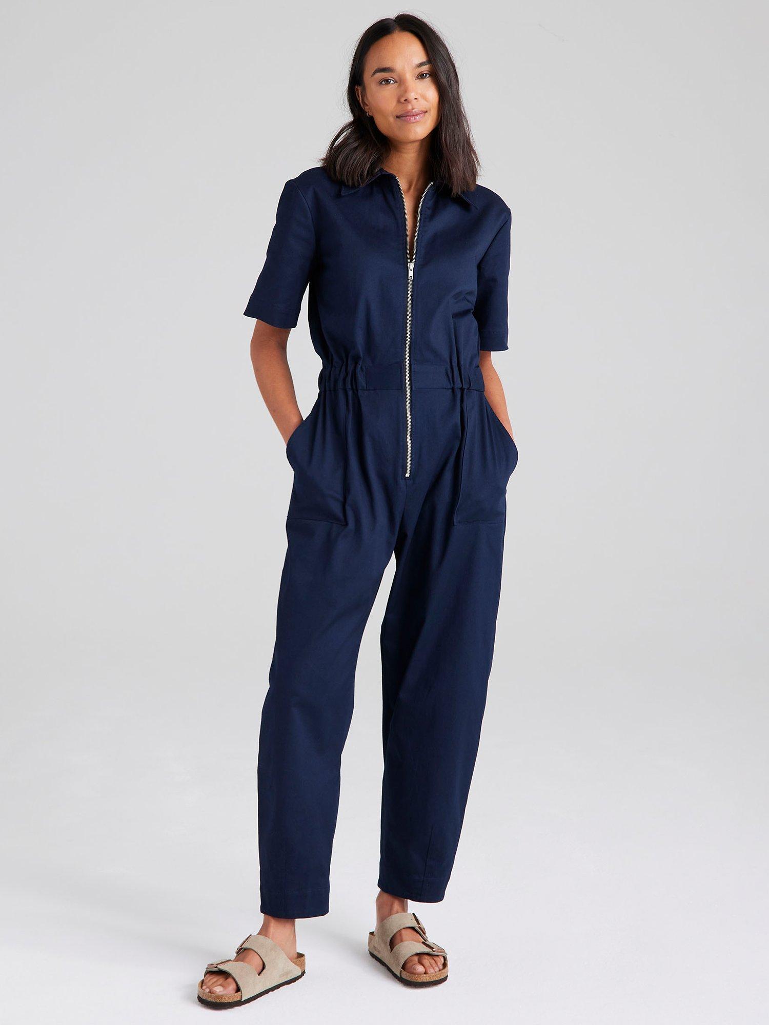 Cape Cove Cotton Twill Utility Jumpsuit, Navy
