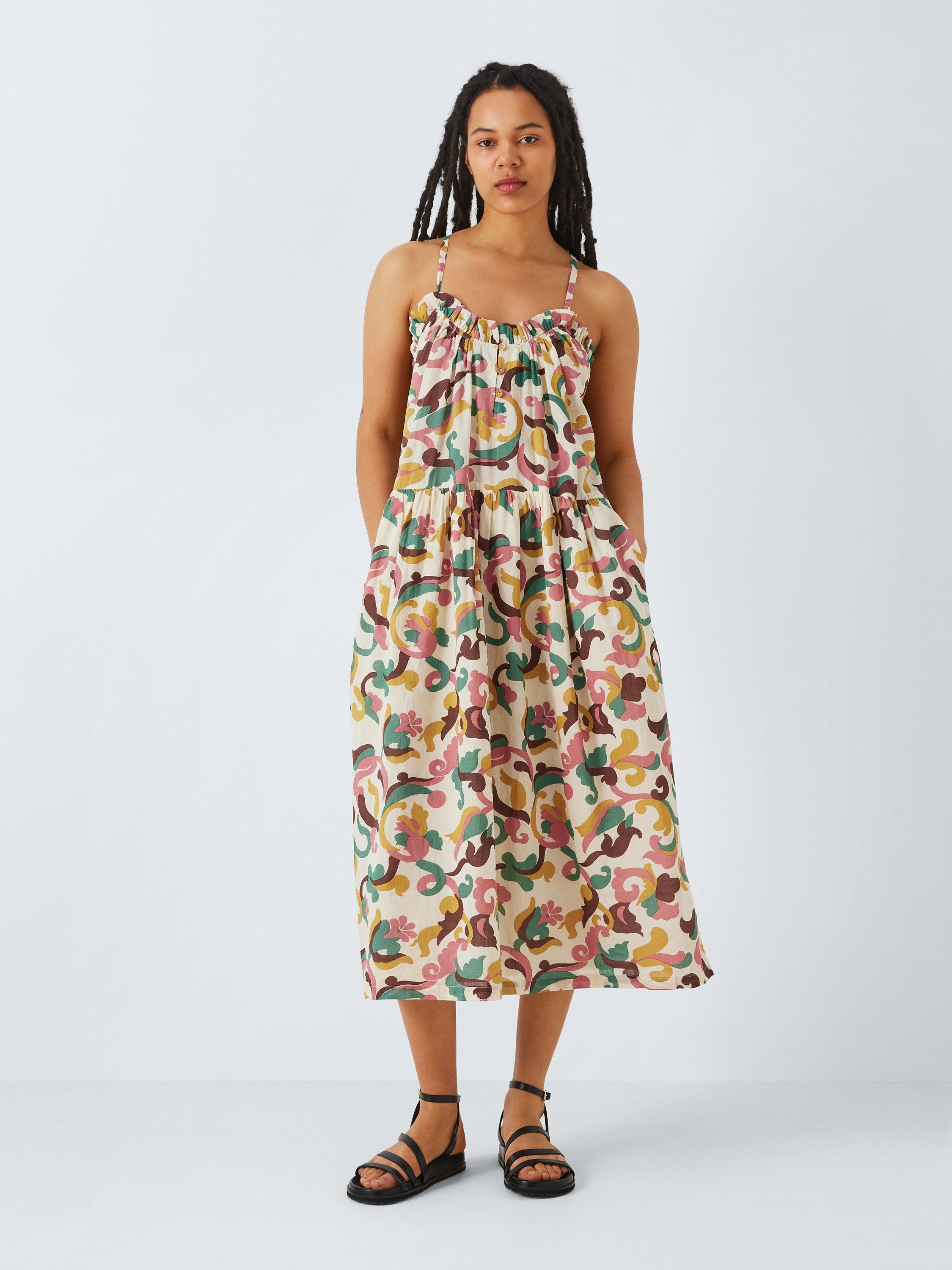 Leon & Harper Roar Floral Print Midi Dress, Vanilla/Multi