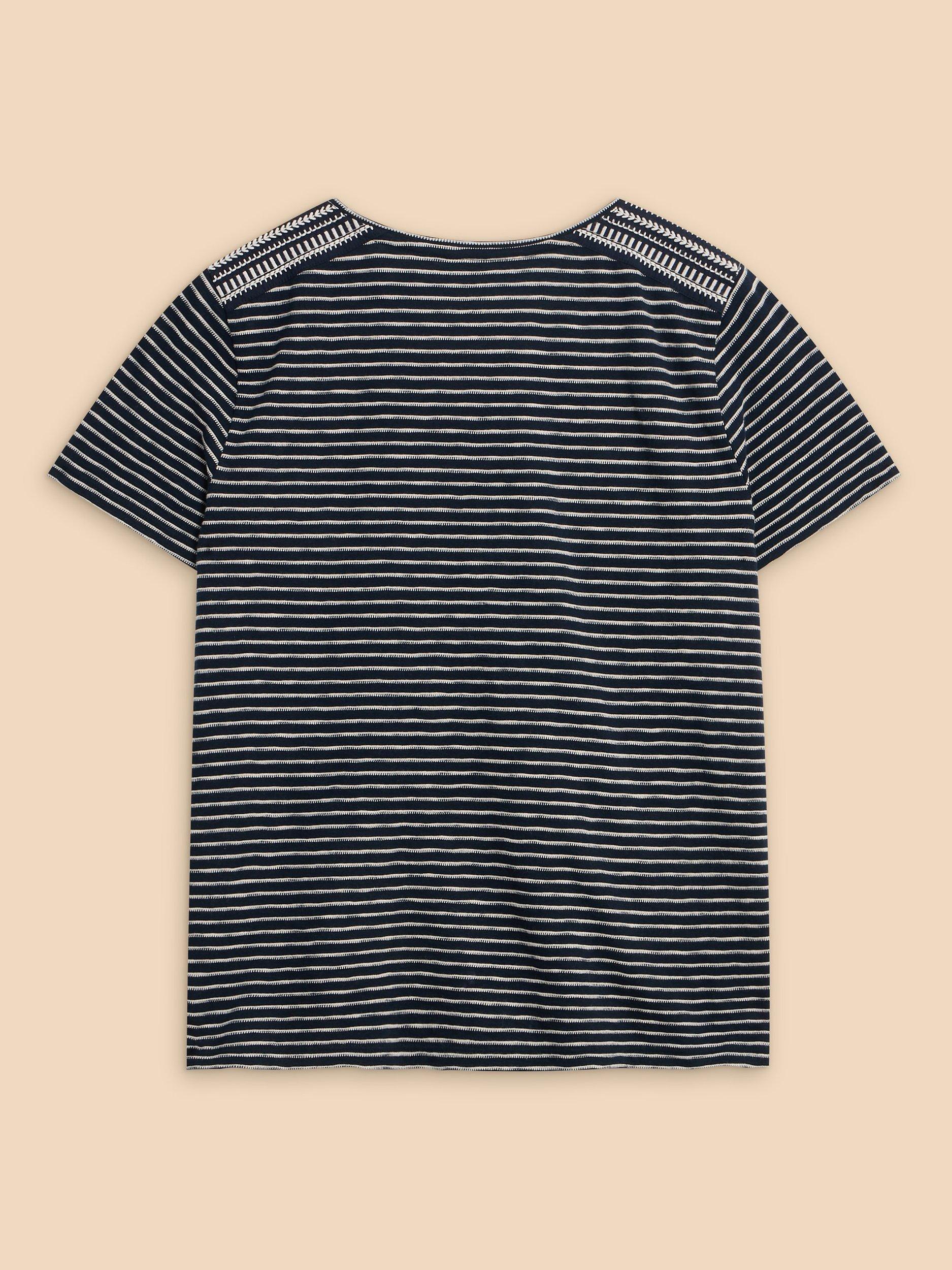 Product image 7 of 7, which shows White Stuff Abbie Embroidered Stripe Cotton T-Shirt, Ivory/Black, 24