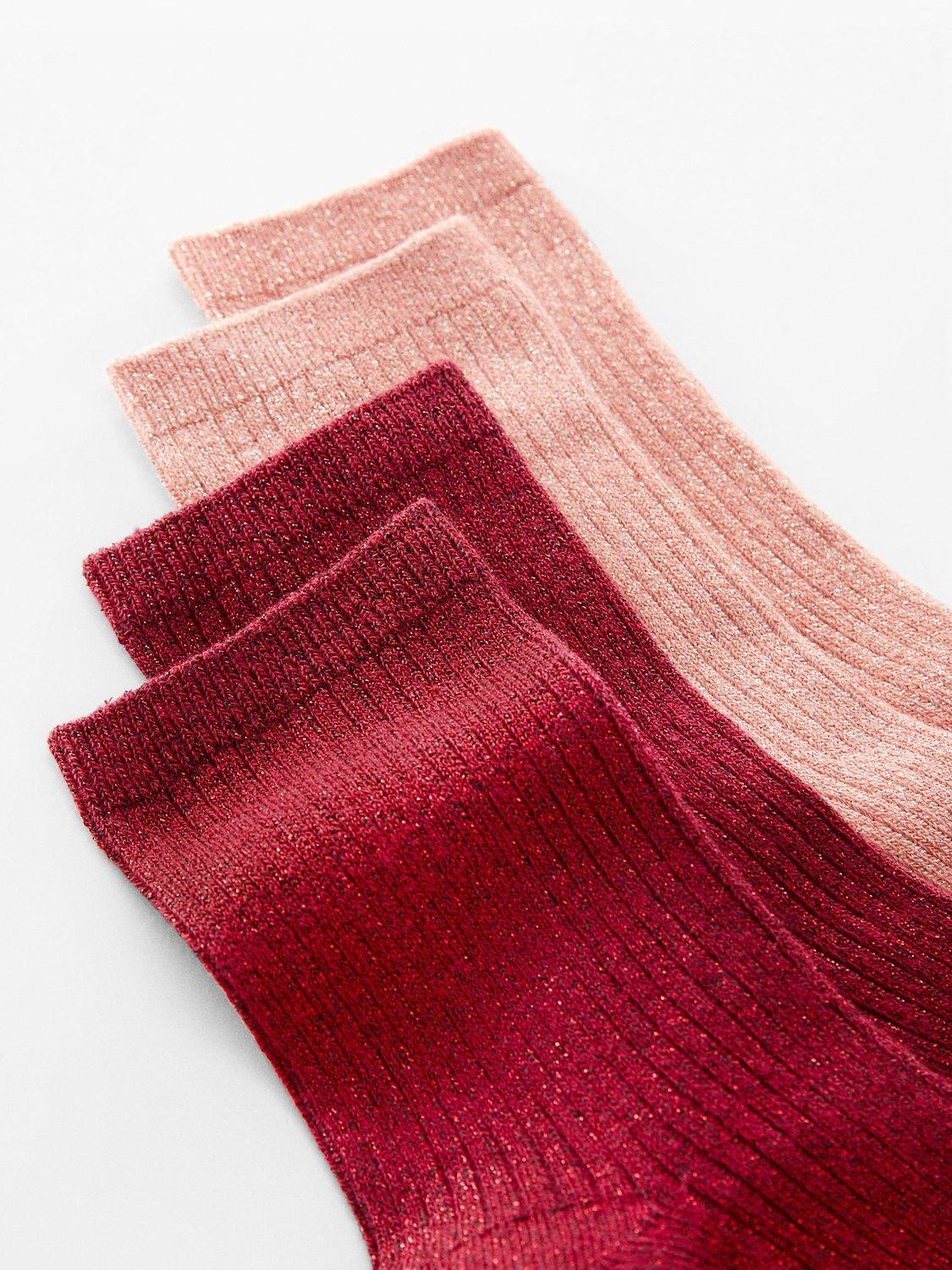 Mango Lucia Metallic Knit Socks, Pack of 2, Red/Pink, One Size