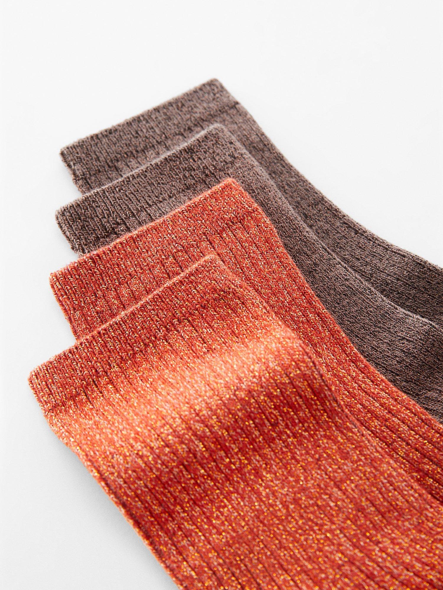 Mango Lucia Metallic Knit Socks, Pack of 2, Orange/Brown, One Size