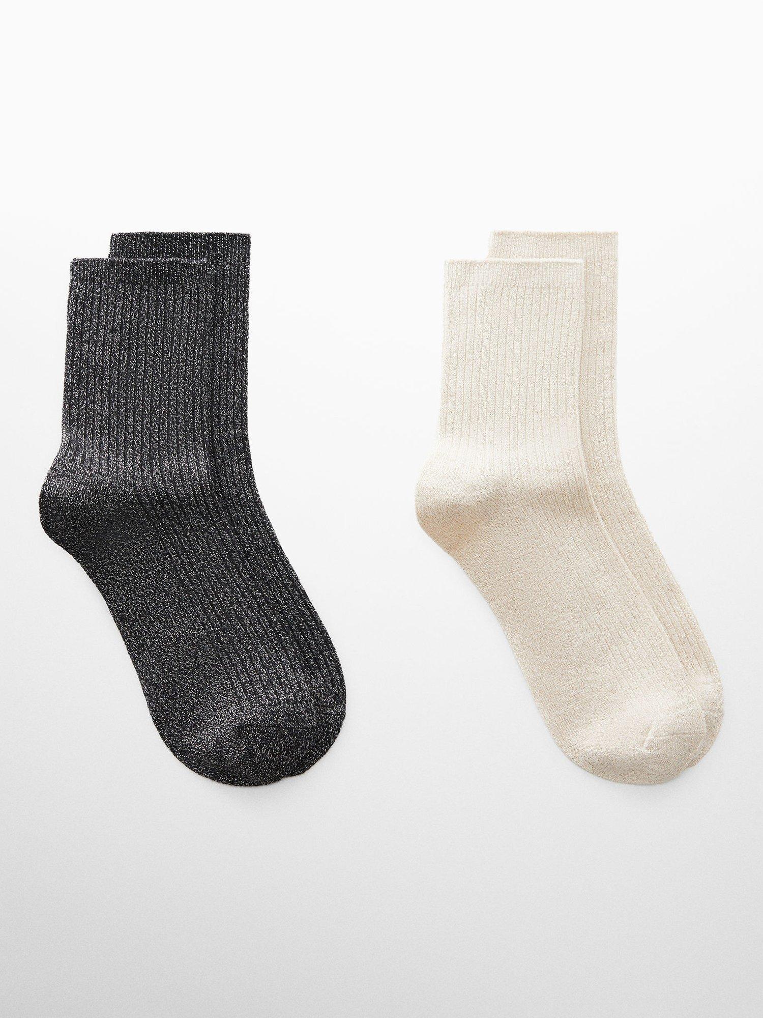 Mango Lucia Metallic Knit Socks, Pack of 2, Light Beige, One Size