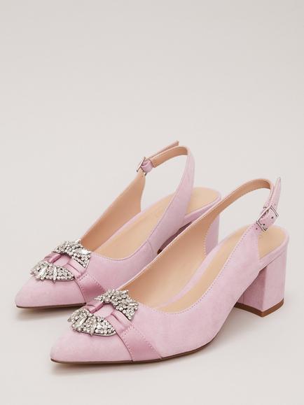 Phase Eight Pointed Embellished Block Heel Shoes, Pink - view 2, Pink