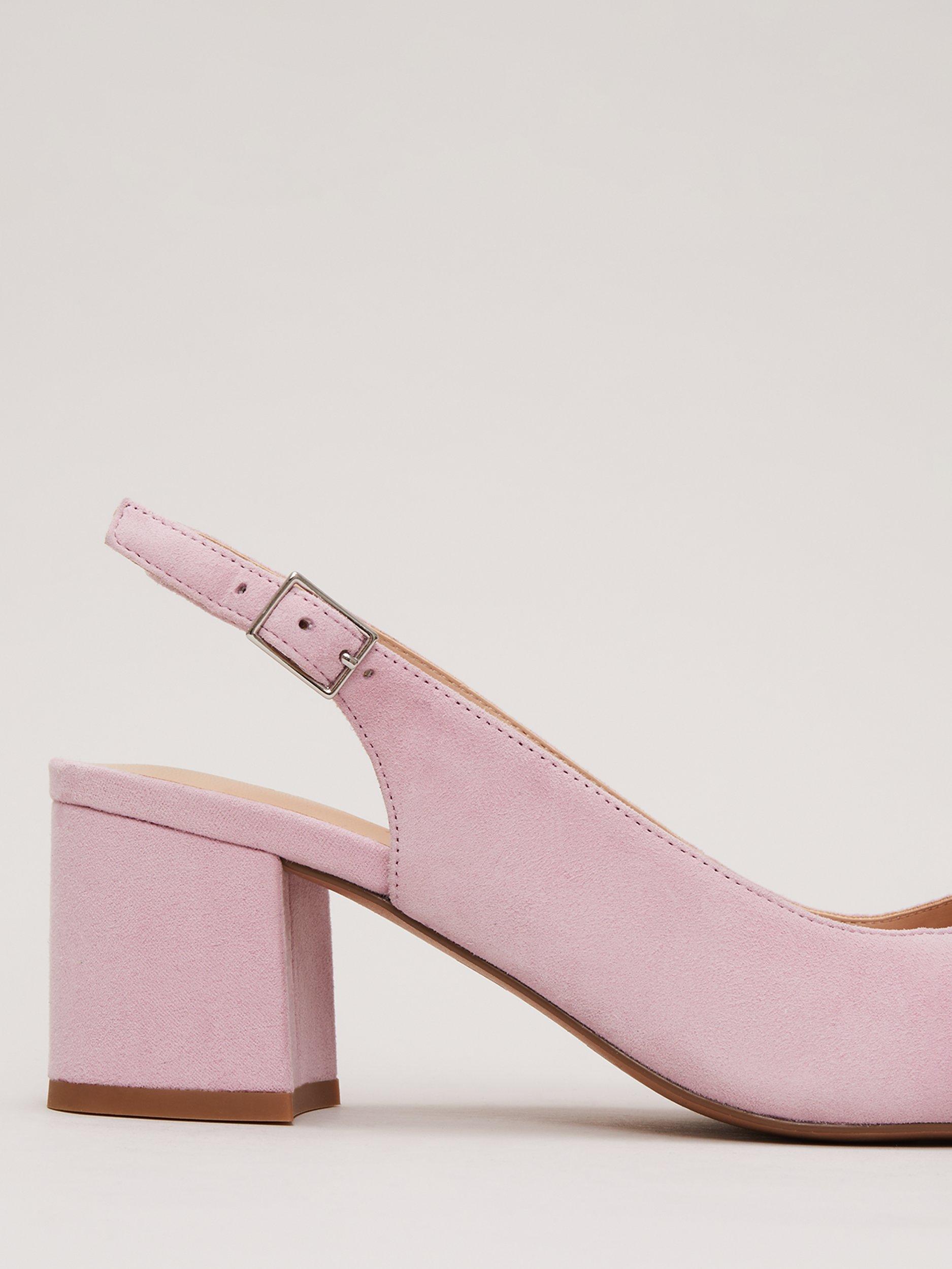 Pink suede block heel shoes best sale