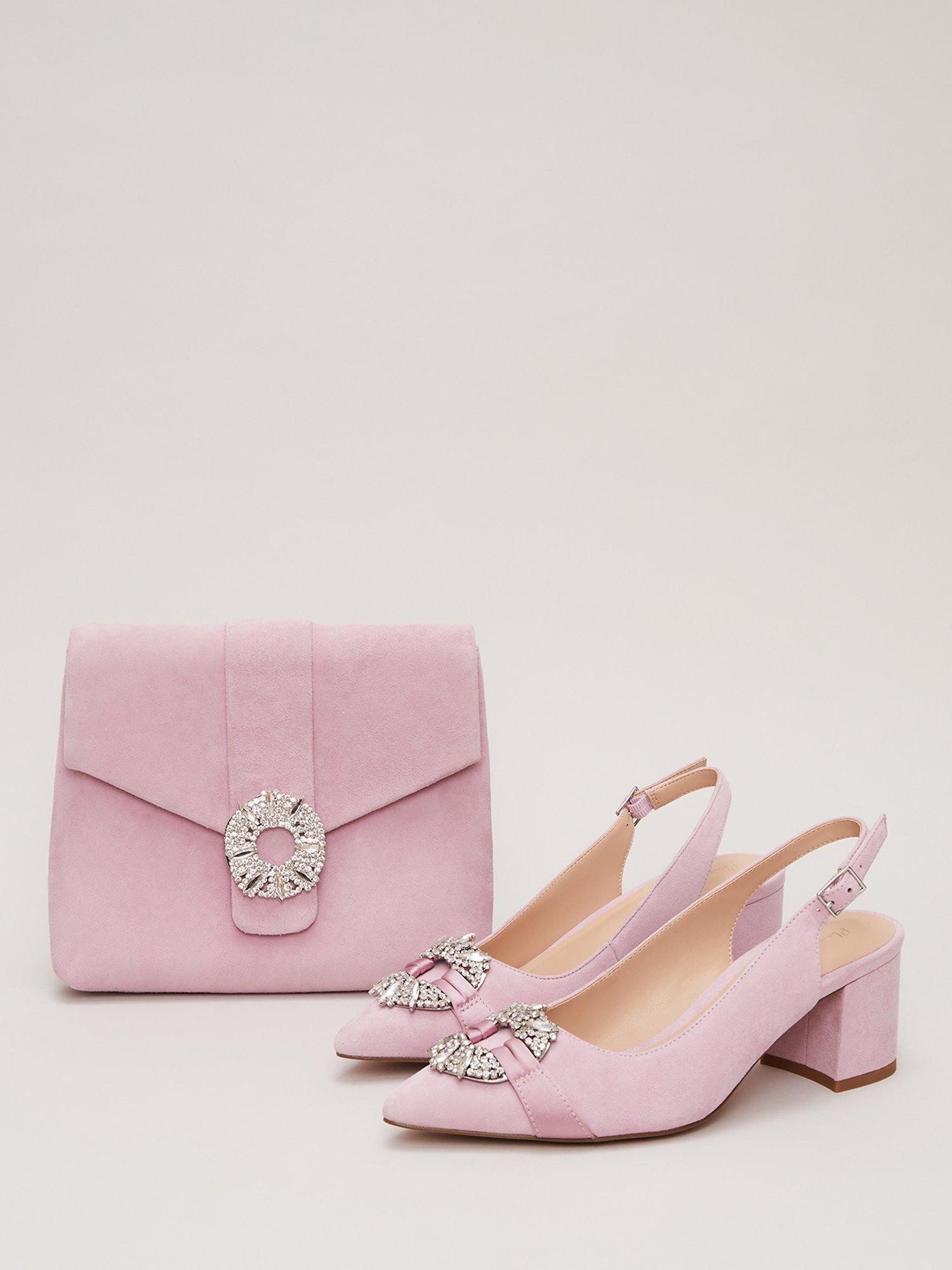 Phase Eight Pointed Embellished Block Heel Shoes, Pink, EU36