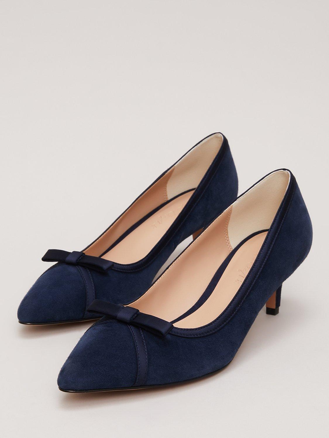 Product image 2 of 9, which shows Phase Eight Bow Kitten Heel Shoes, Navy, EU38