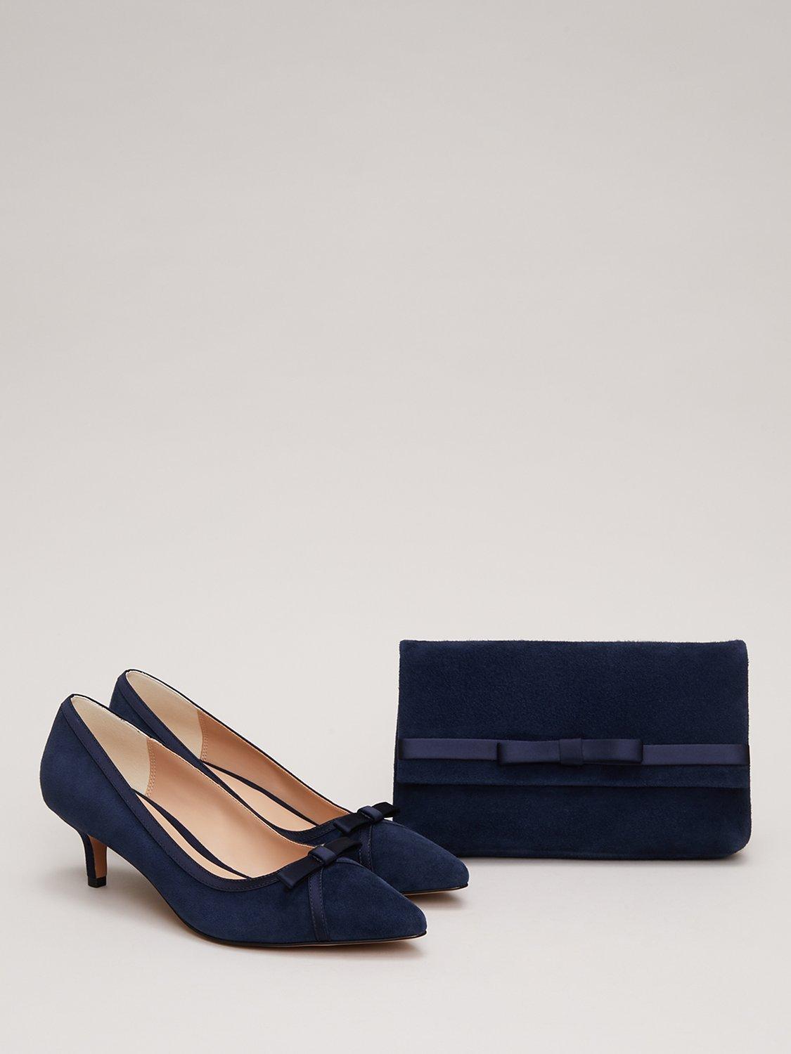Product image 5 of 9, which shows Phase Eight Bow Kitten Heel Shoes, Navy, EU38