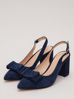 Phase Eight Suede Bow Detail Slingback Court Shoes - view 2, Navy