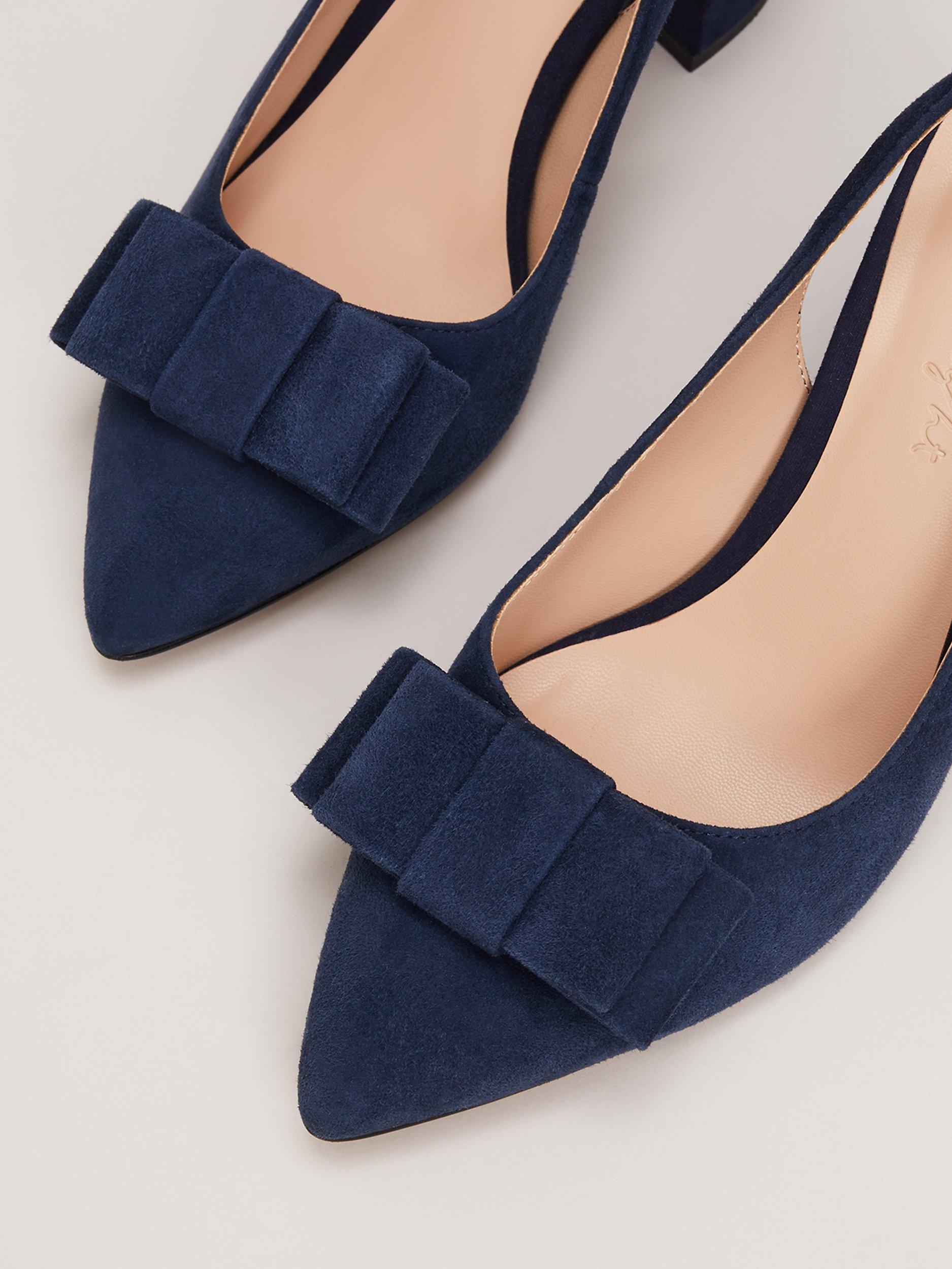 Product image 4 of 6, which shows Phase Eight Suede Bow Detail Slingback Court Shoes, Navy, EU36