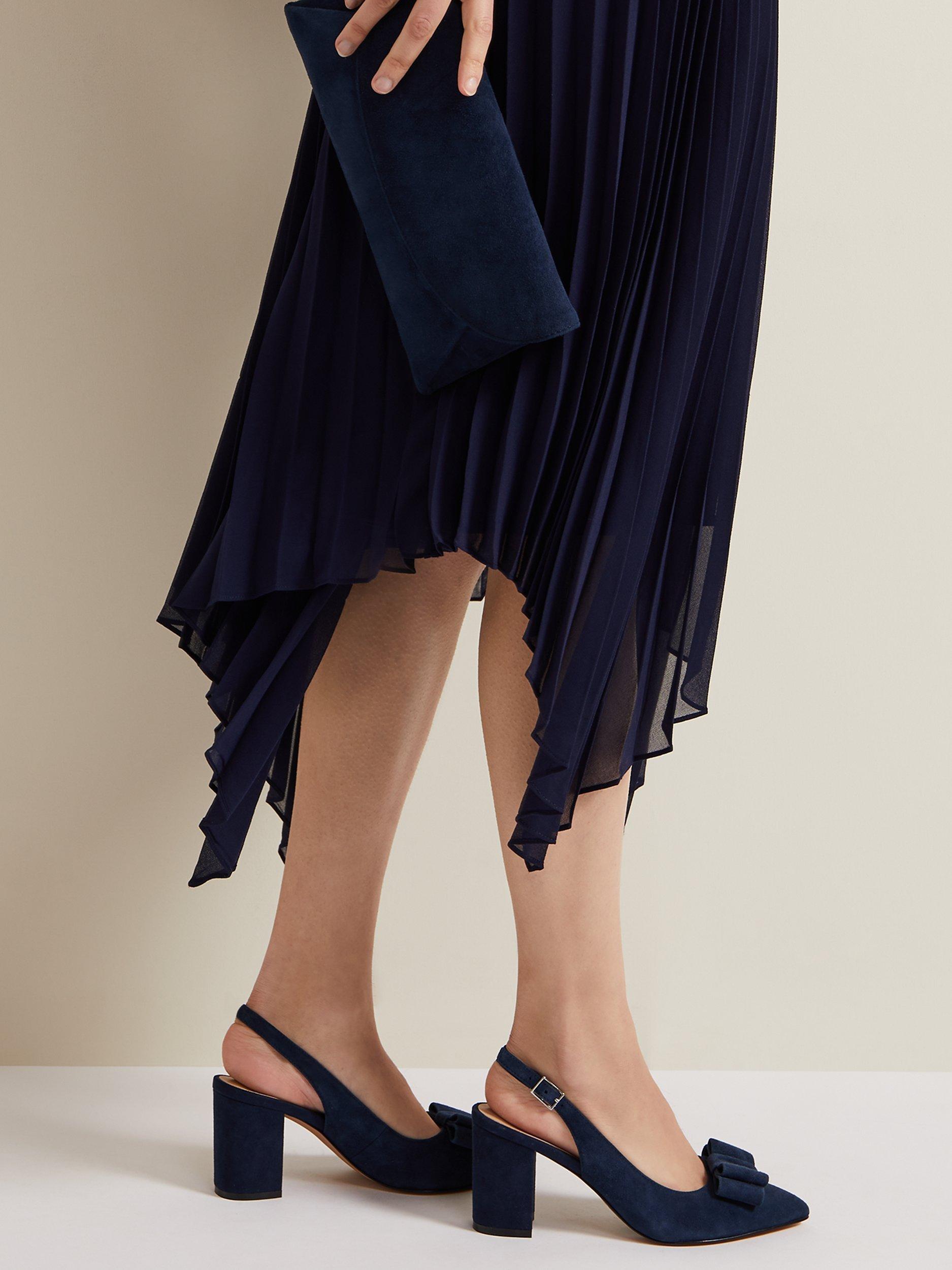 Product image 5 of 6, which shows Phase Eight Suede Bow Detail Slingback Court Shoes, Navy, EU36