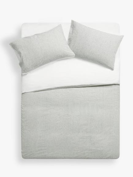 John Lewis Graphite Stripe Cotton-Linen Blend Bedding, Grey/Multi