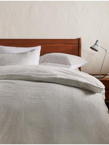 John Lewis Graphite Stripe Cotton-Linen Blend Bedding - view 2, Grey/Multi