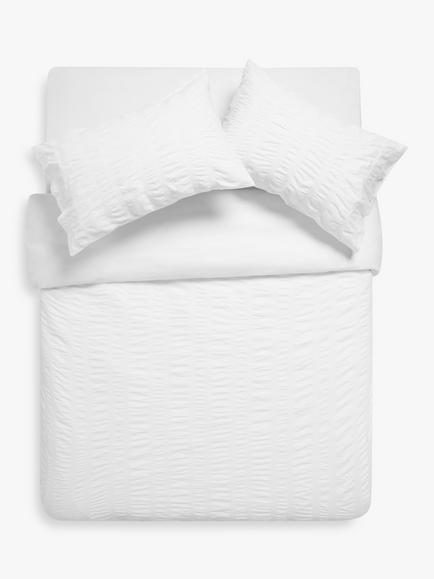 John Lewis Oversized Pure Cotton Seersucker Duvet Cover Set, White, White