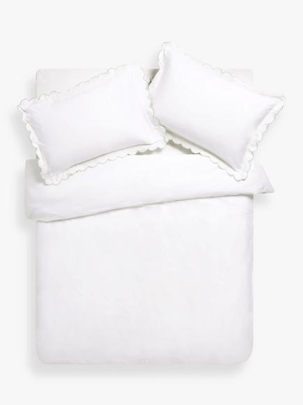 John Lewis Scallop Pure Cotton Sateen Duvet Cover Set - view 2, White/Green