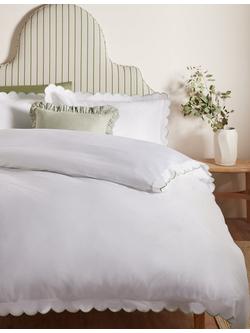 John Lewis Scallop Duvet Cover Set, White/Green