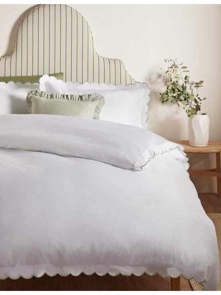 John Lewis Scallop Pure Cotton Sateen Duvet Cover Set, White/Green