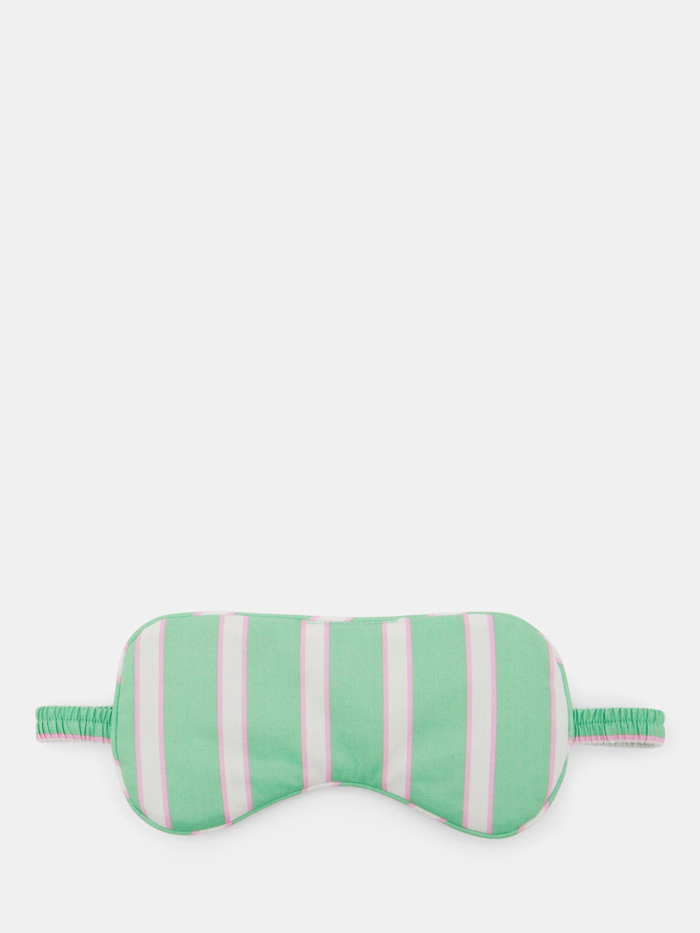 Product image 1 of 3, which shows HUSH Stripe Cotton Sleep Mask, Green/Pink, One Size