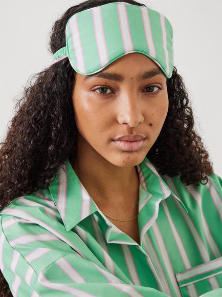 HUSH Stripe Cotton Sleep Mask, Green/Pink - view 2, Green/Pink