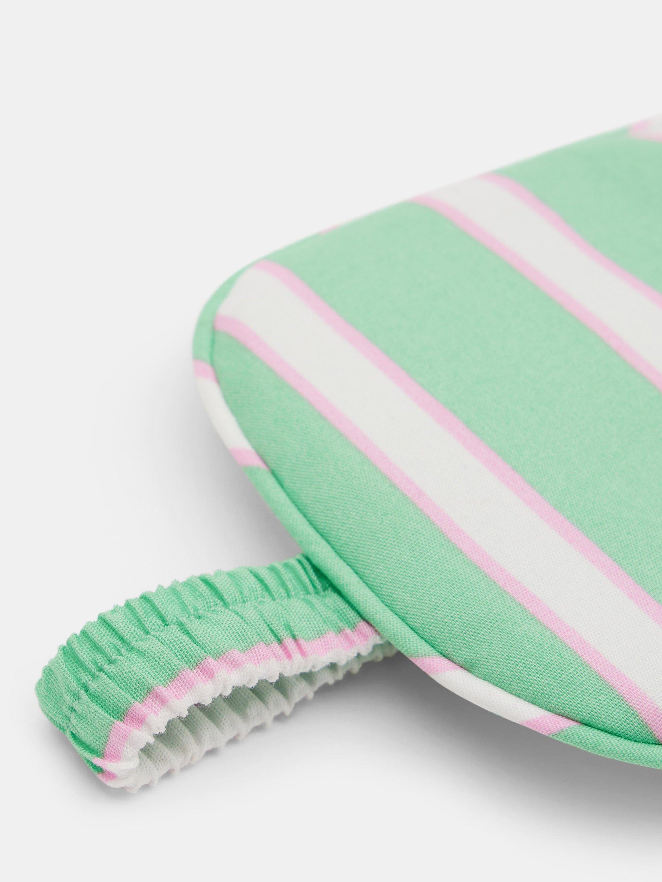 Product image 3 of 3, which shows HUSH Stripe Cotton Sleep Mask, Green/Pink, One Size