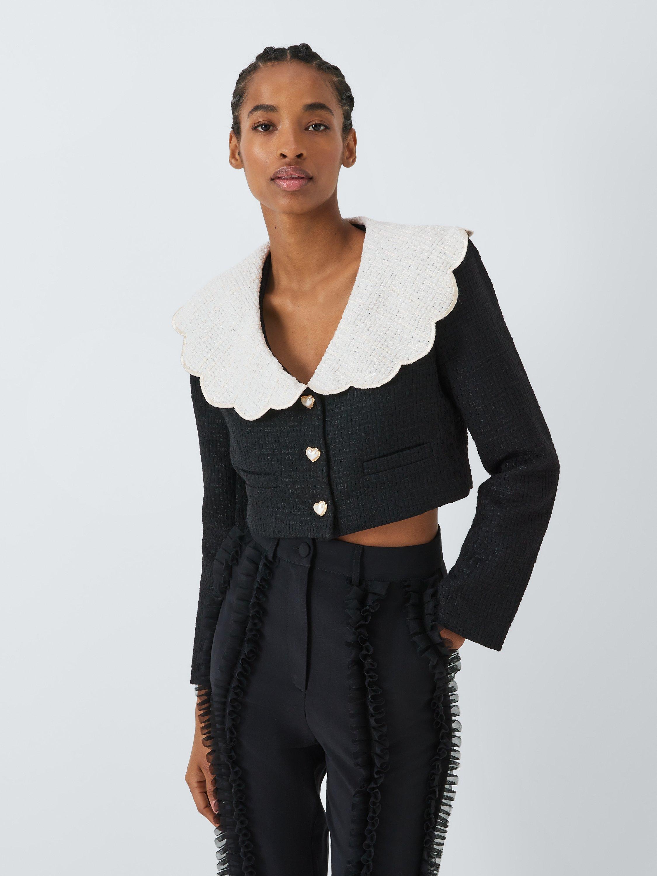 Sister Jane Inherit Boucle Cropped Jacket, Black/White
