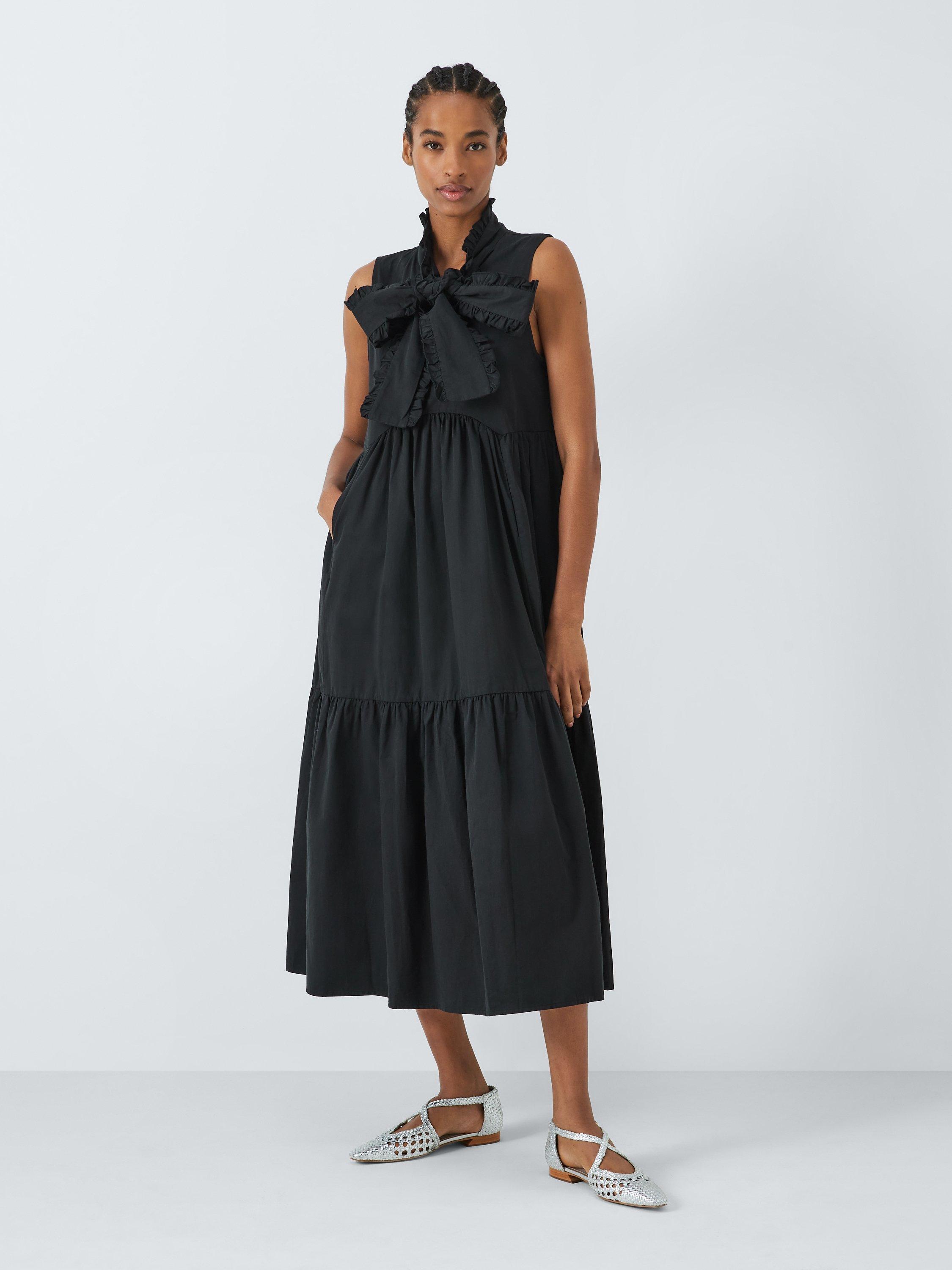 Sister Jane Peggy Bow Neck Midi Dress, Black
