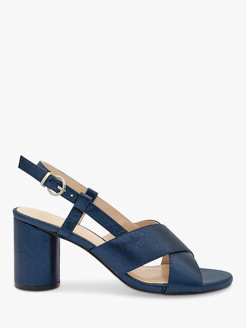 Product image 1 of 5, which shows Paradox London Ilana Shimmer Round Block Heel Sandals, Navy, 3