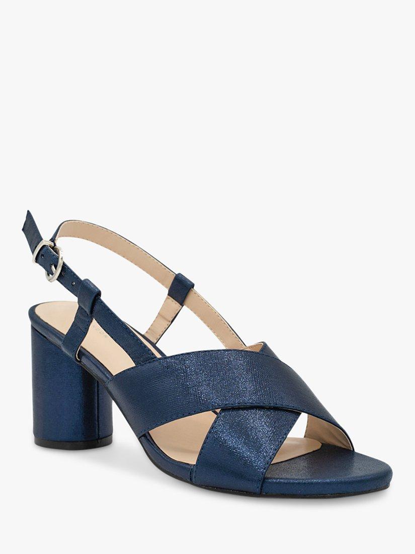 Product image 3 of 5, which shows Paradox London Ilana Shimmer Round Block Heel Sandals, Navy, 3