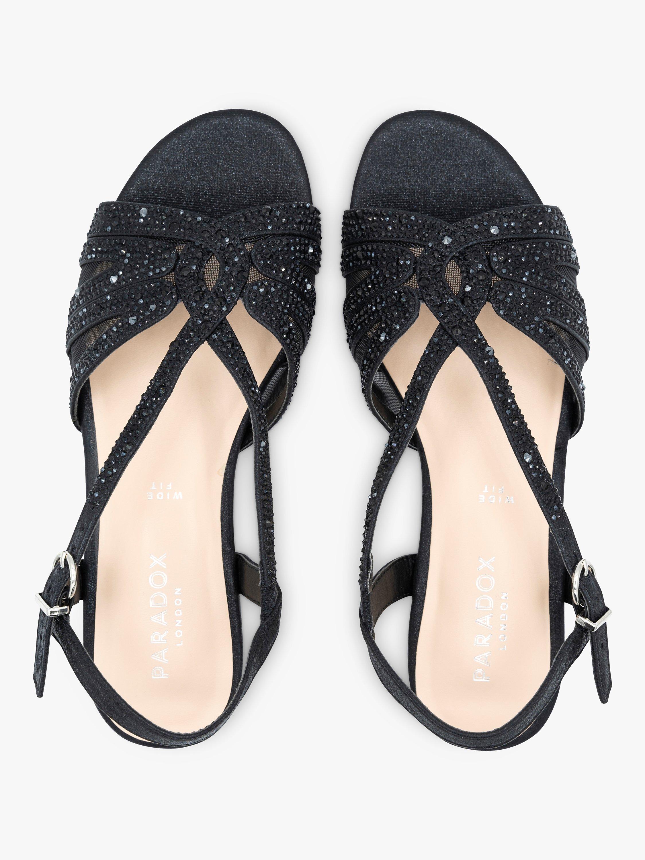 Paradox London Quest Wide Fit Glitter Sandals, Black, 3