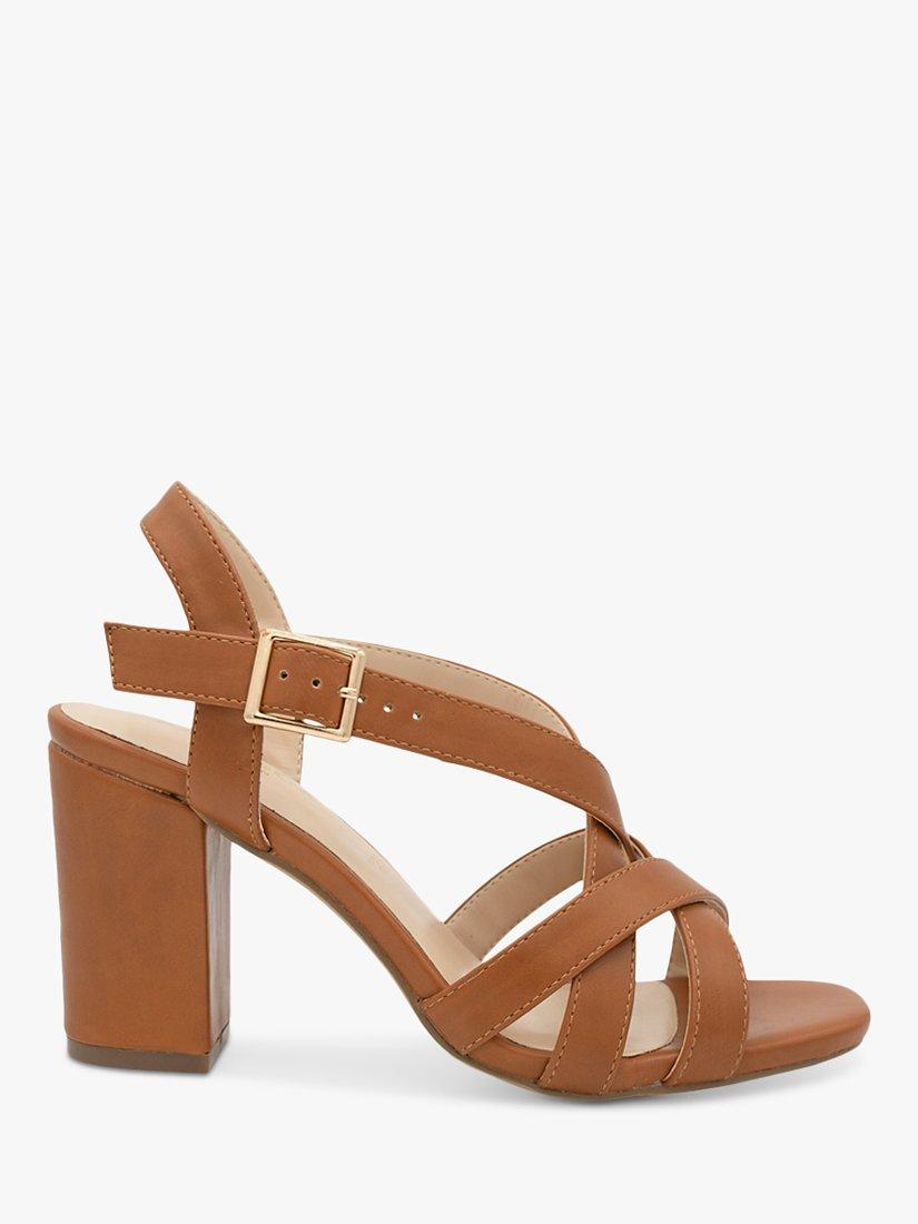 Product image 1 of 5, which shows Paradox London Hilde Wide Fit Block Heel Sandals, Tan, 5W